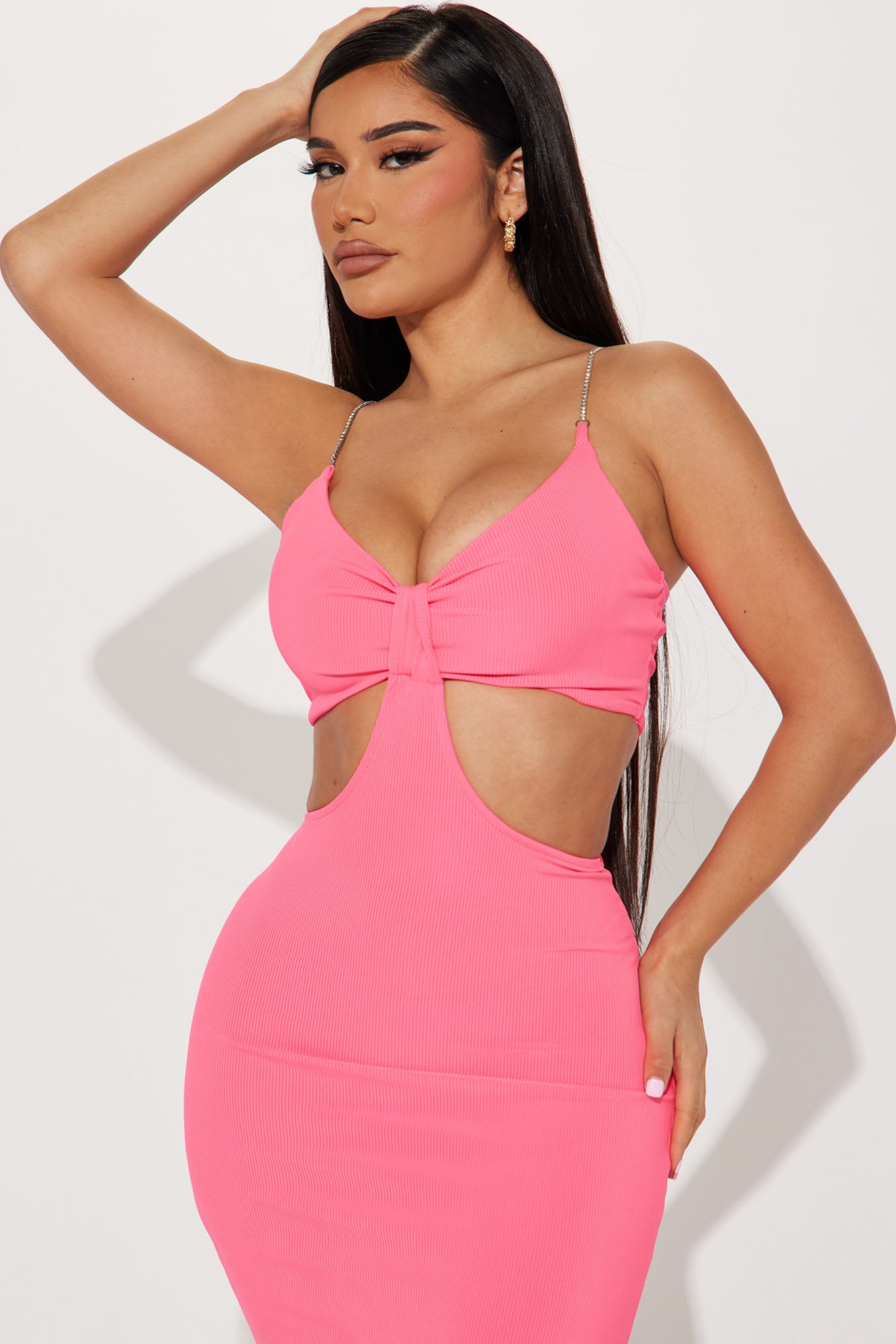 Maisyn Cut Out Midi Dress - Hot Pink