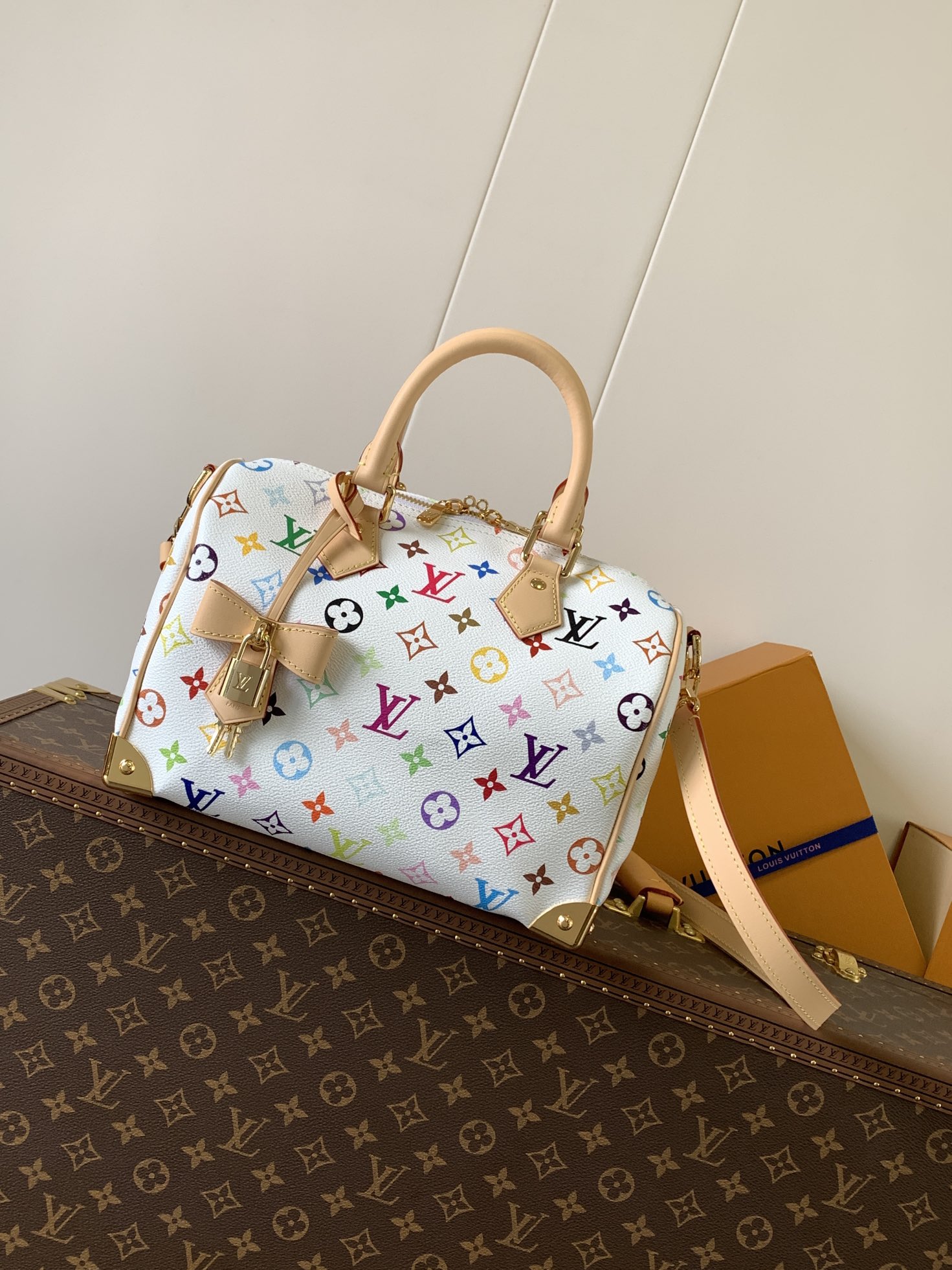 M13085 LV x TM Speedy Bandouliere 25 in White Multicolored Canvas