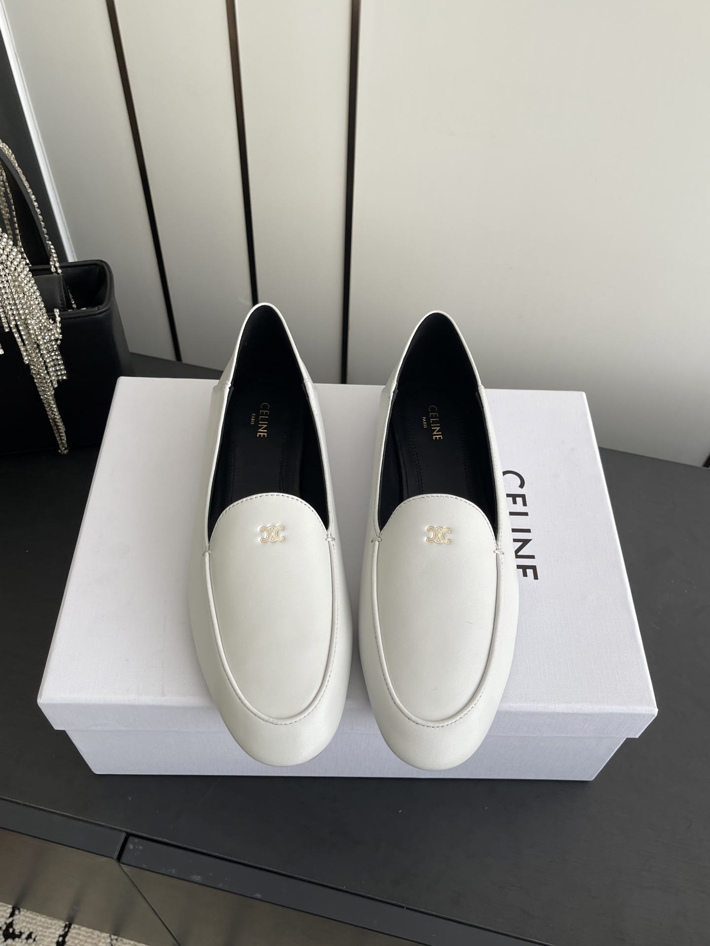 Celine White Aura Loafer in Goatskin