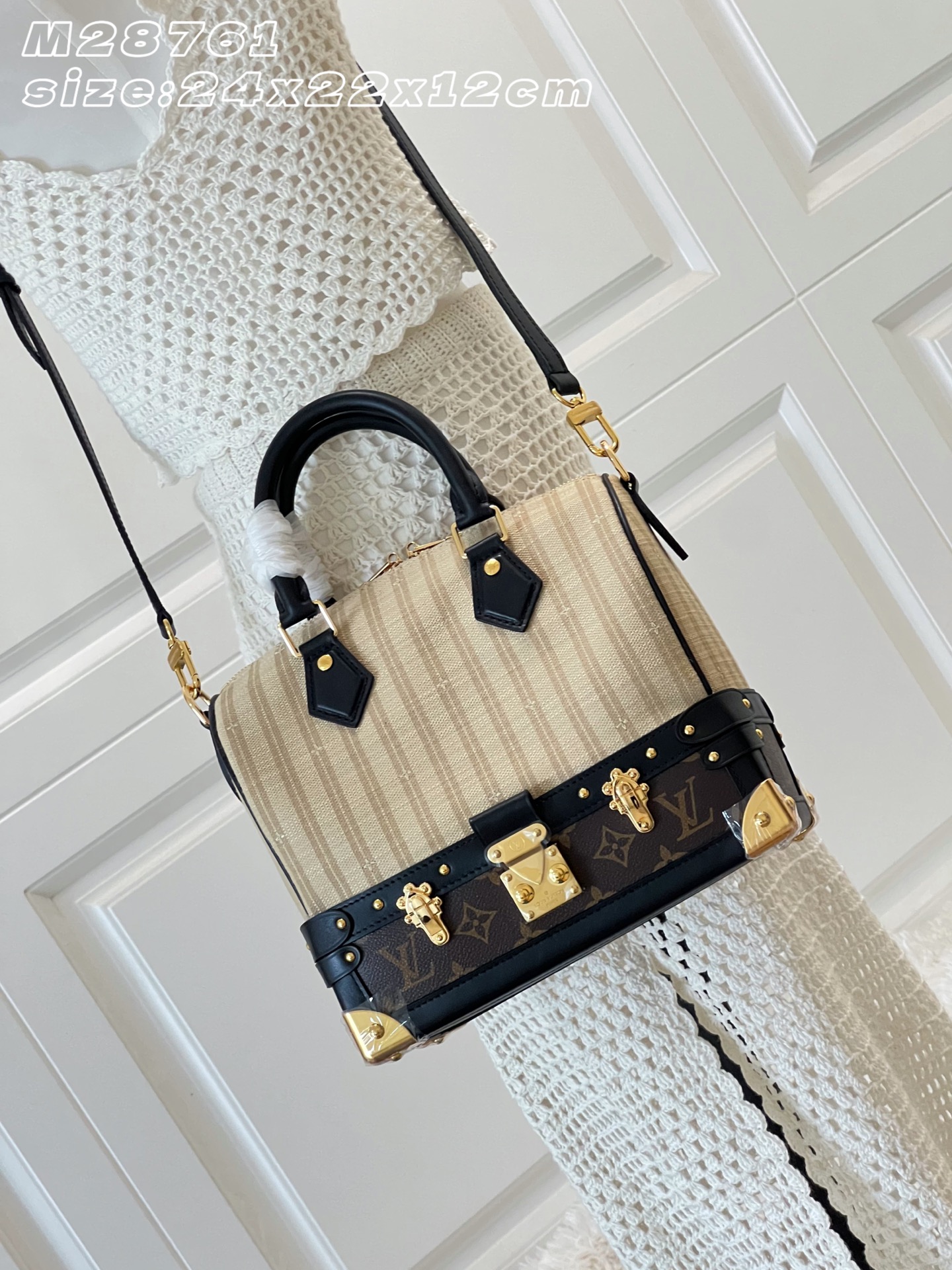 【15A】Louis Vuitton LV Speedy Bandoulière 22/30 Out Of The Trunk Beige Stripe Canvas Monogram Trunk Bottom Handbag - KAIROO
