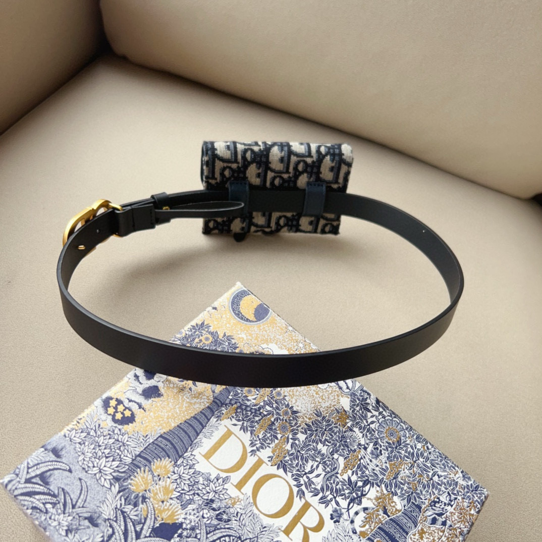Dior leather Belt 2cm with Saddle Pouch
