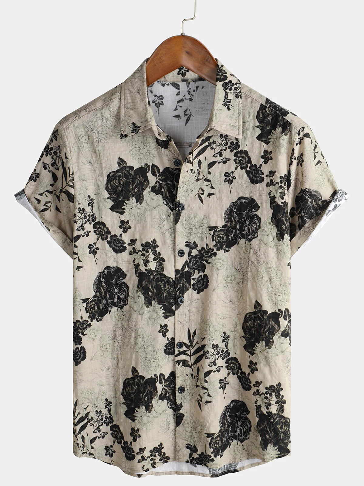 Men's Vintage Floral Cotton Casual Short Sleeve Shirt