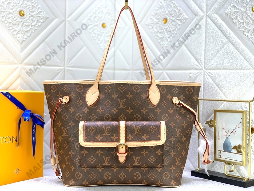 Louis Vuitton LV Fall For You Neverfull MM Classic Monogram Coated Canvas External Pocke Tote Bag With Pouch - KAIROO