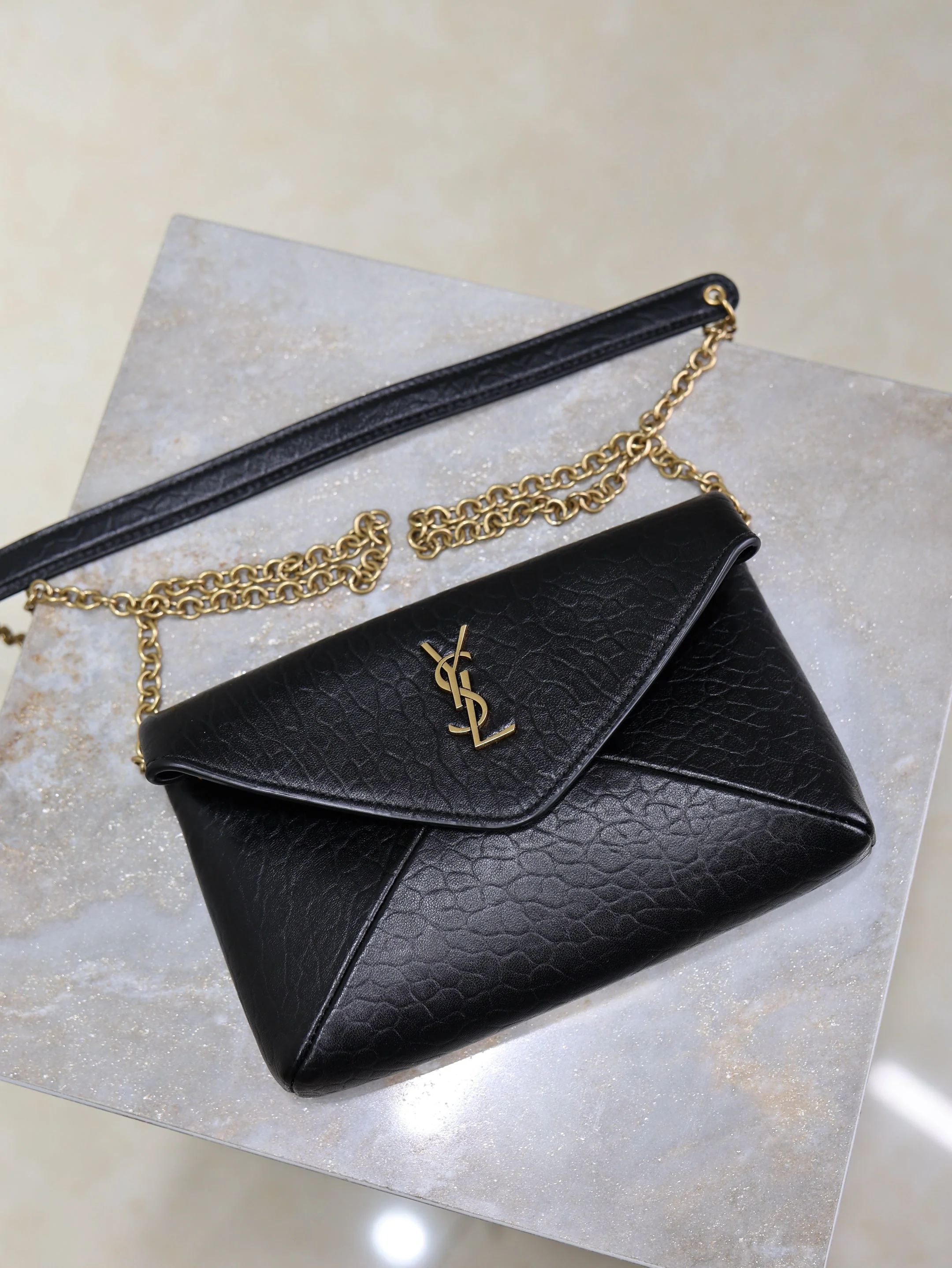 Saint Laurent YSL  Calypso Bag 19cm Black Elephant Leather