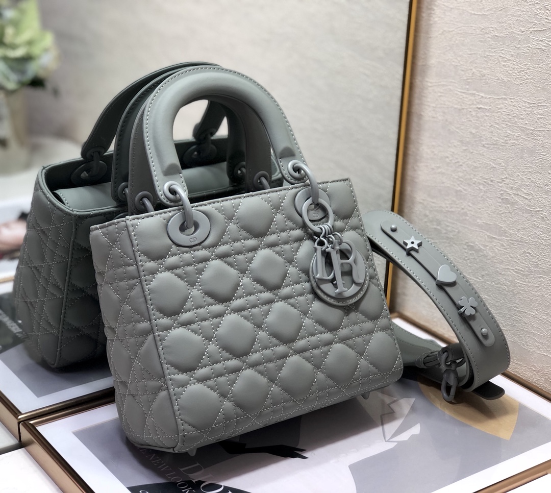 Small Lady Dior My ABC  Bag in Stone Grey Ultramatte Cannage Calfskin
