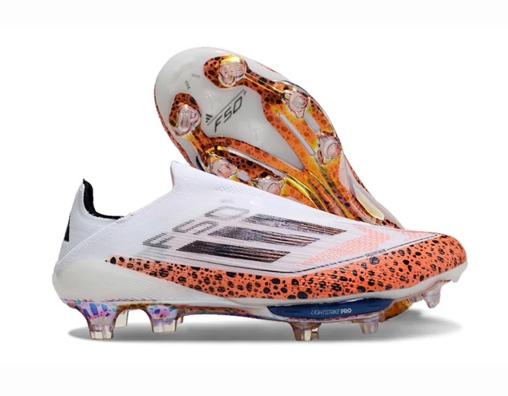 Adidas F50+ Lightstrike Pro Laceless FG Firm Ground Soccer Cleats - White/Leopar