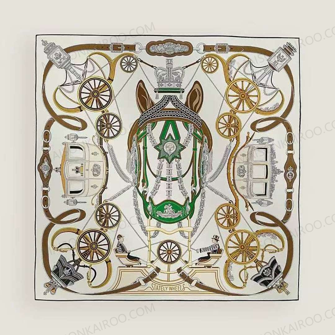 Hermes Stately Wheels 90 Silk Twill Scarf - KAIROO