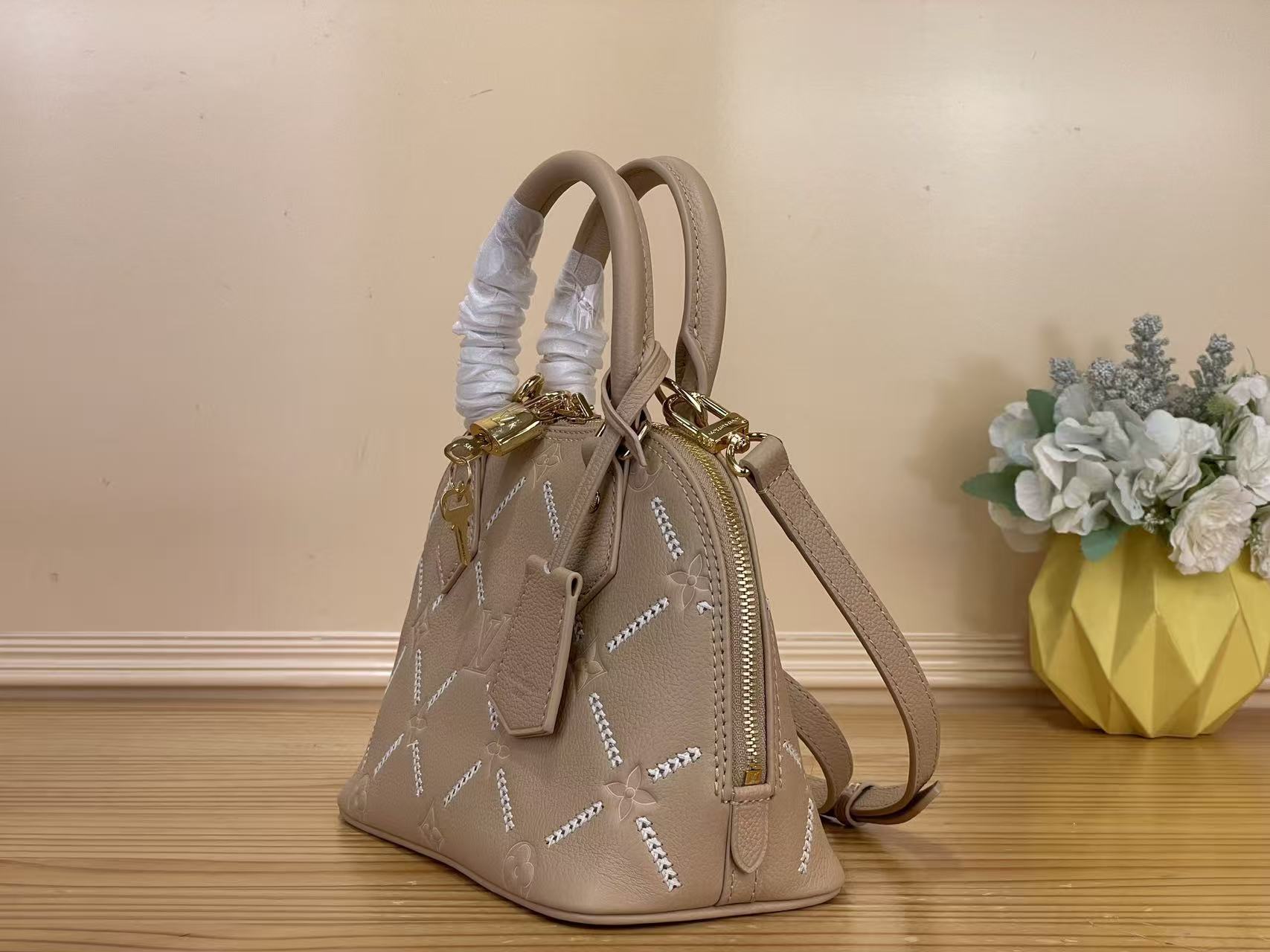 Louis Vuitton LV new gray brown embroidered Alma BB handbag