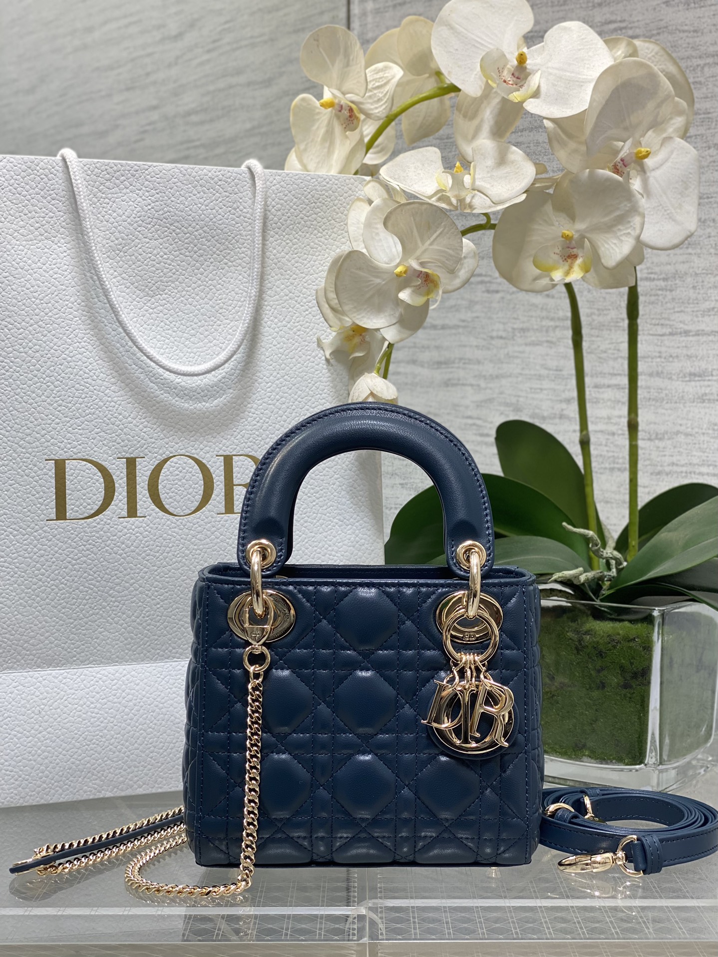 Mini Lady Dior Bag in Navy Blue Cannage Lambskin