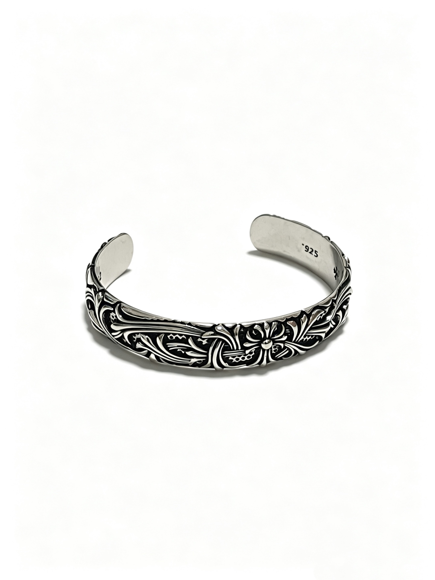 Chrome Hearts Oxidized Silver Unisex Open Bracelet