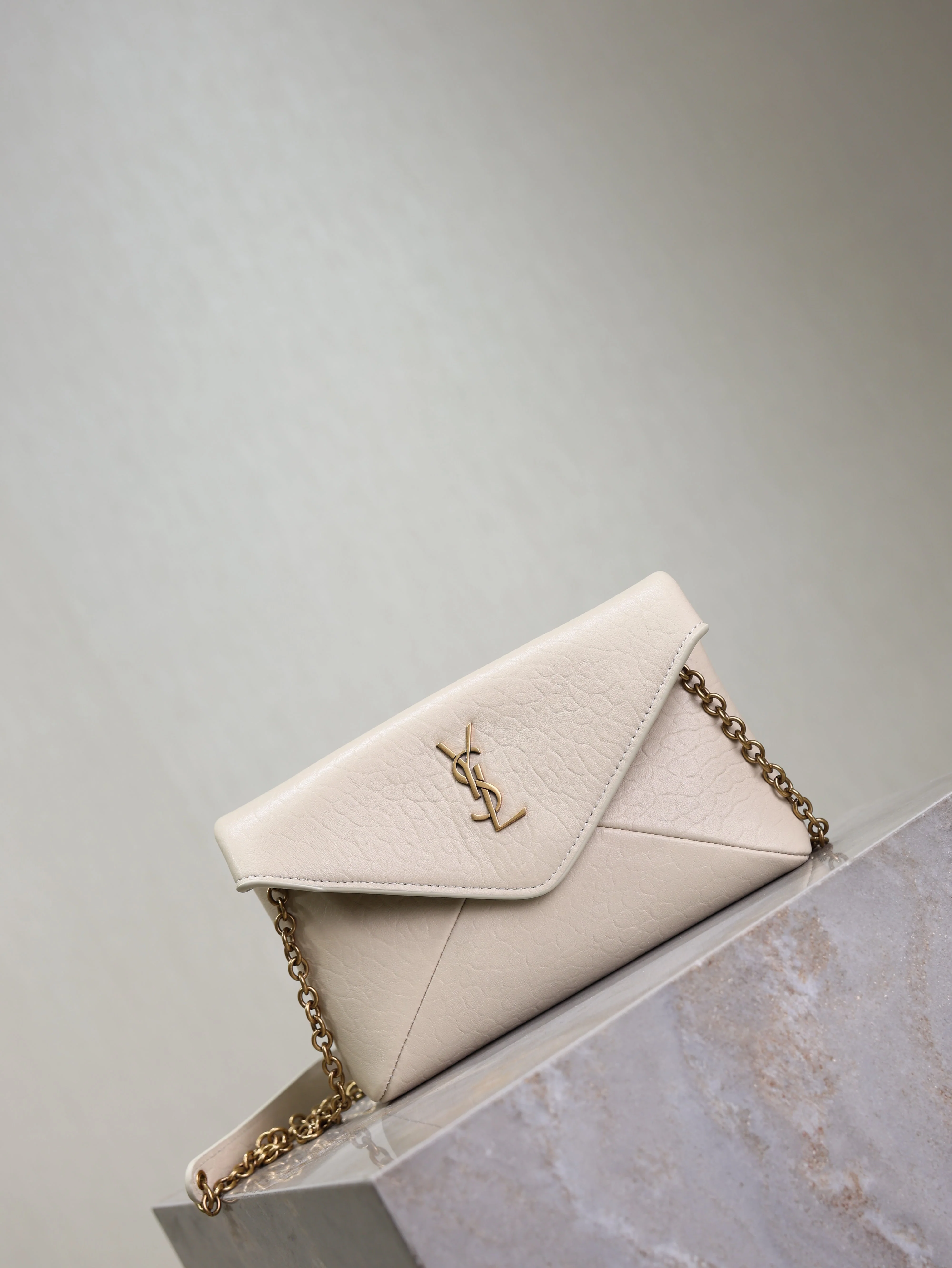 Saint Laurent YSL  Calypso Bag 19cm White Elephant Leather