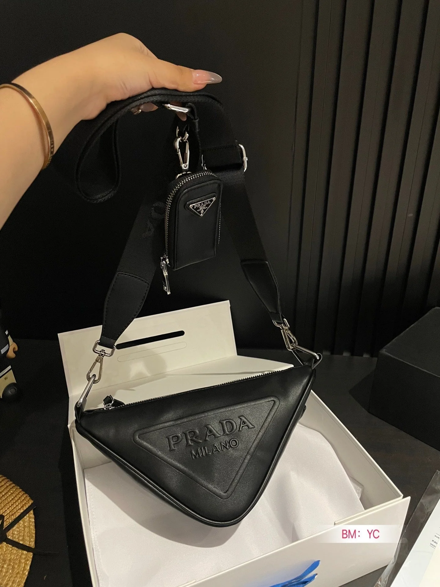 Prada TRIANGLE 26 SHOULDER BAG IN BLACK CALFSKIN