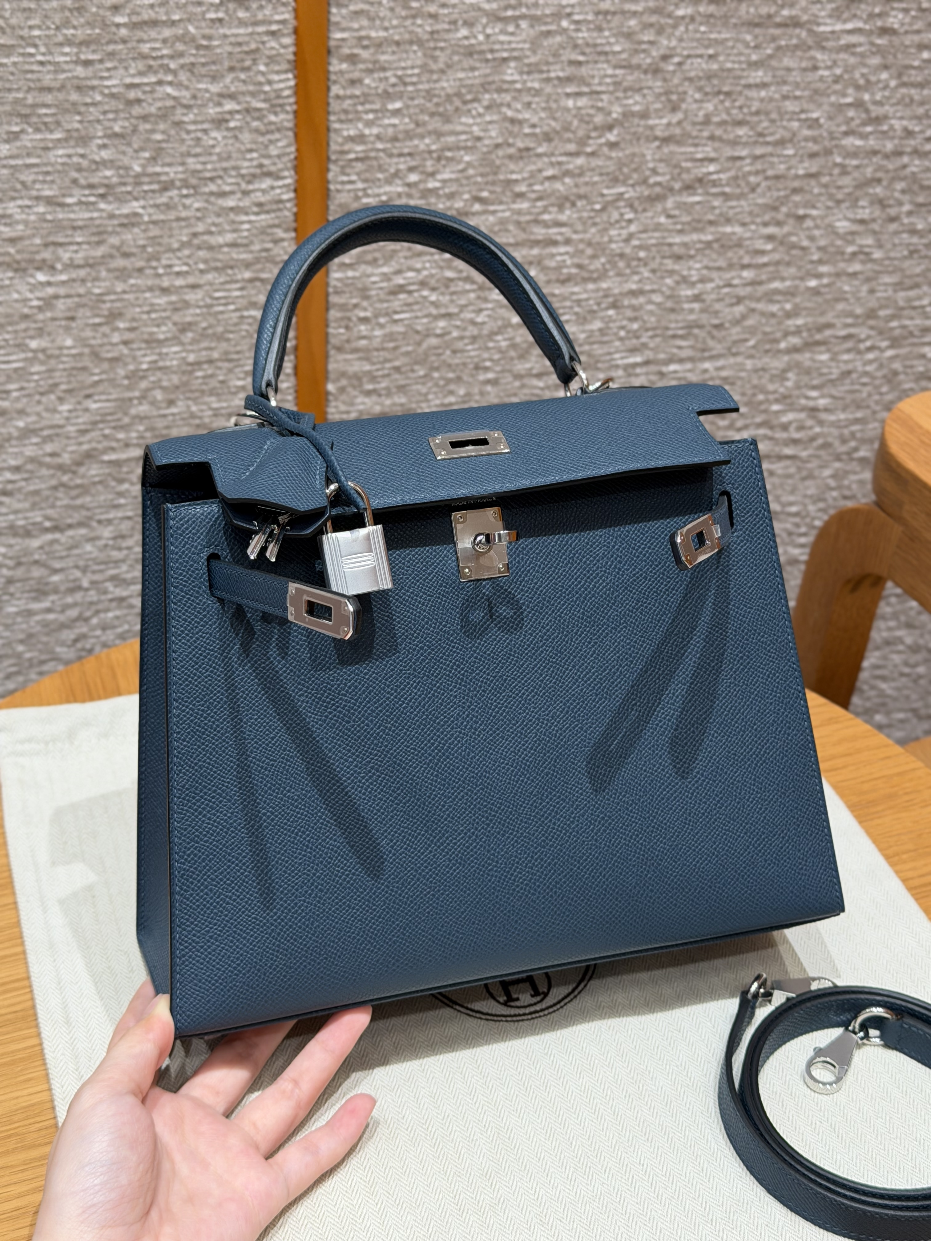 Hermes Blue presse Epsom Kelly 25