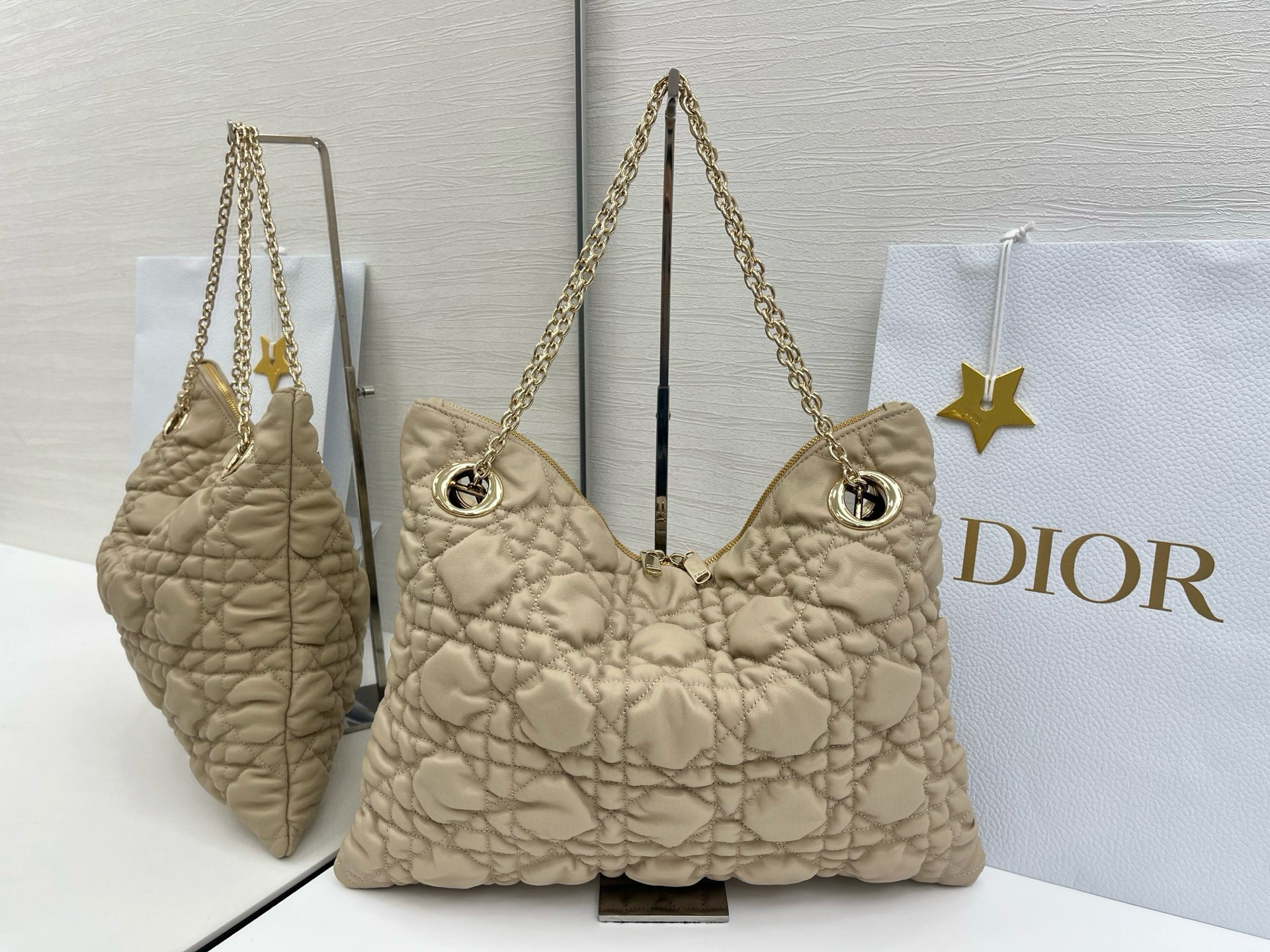 Dior Beige Large Quilted Tote in Cannage Lambskin