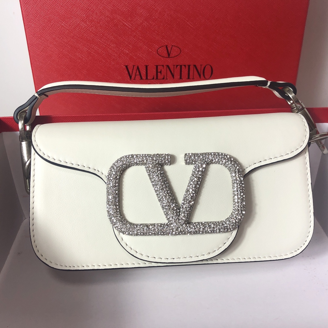 Valentino Small Garavani Loco Bag in Calfskin and crystals-White
