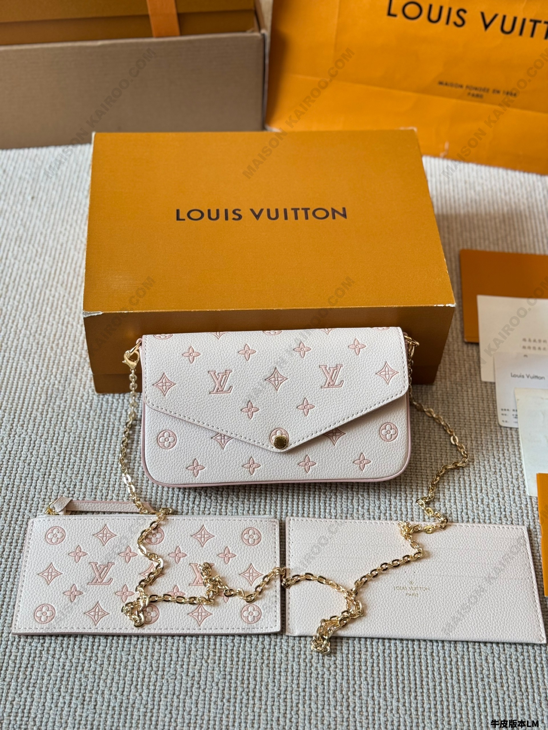 Louis Vuitton LV Felicie Pochette 3-in-1 Creme Pink Empreinte Leather Chain Envelope Shoulder Bag - KAIROO