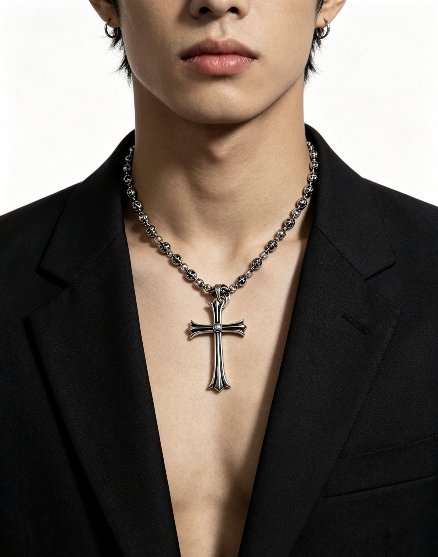 Chrome Hearts Oxidized Silver Unisex Necklace 60cm