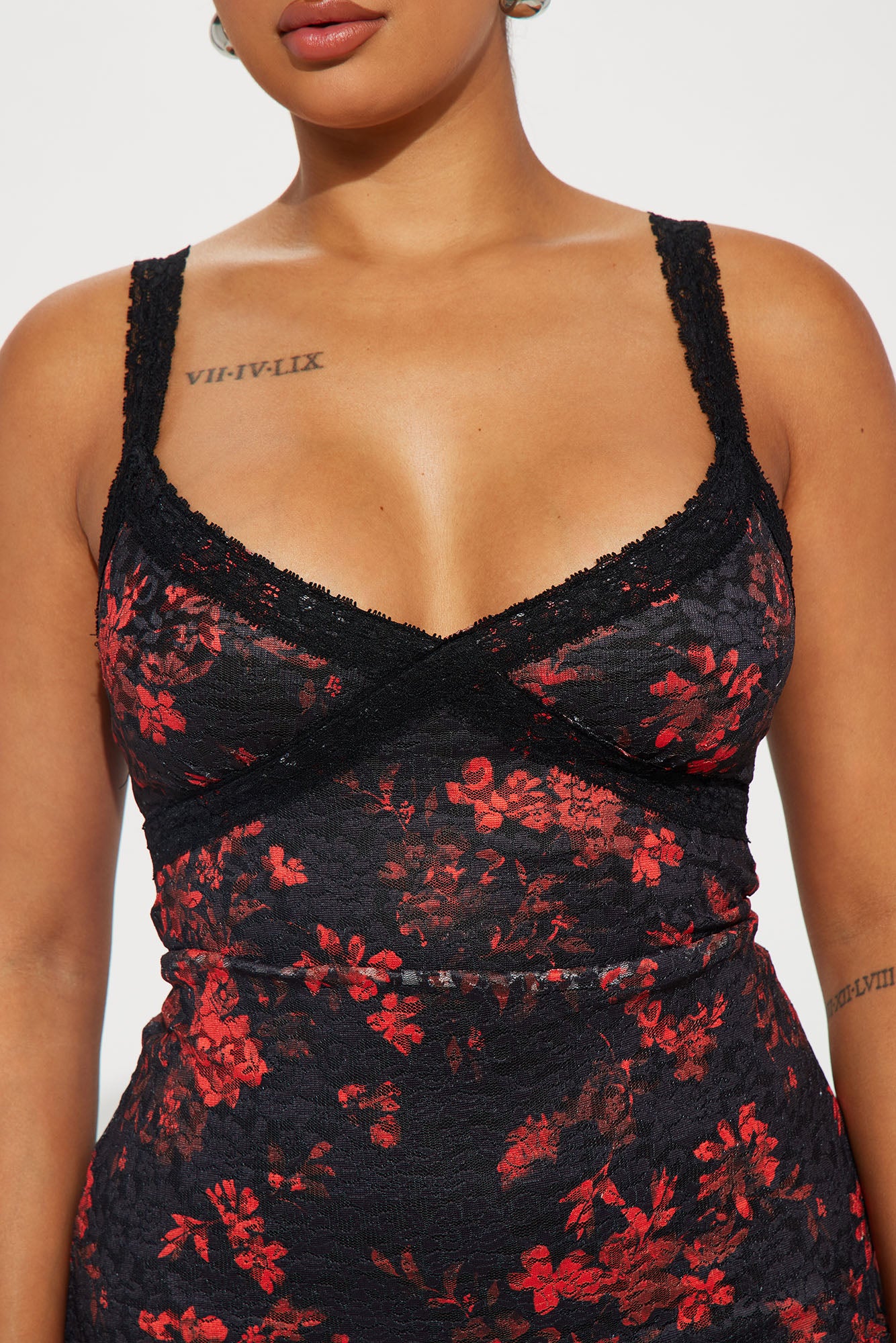 Scarlet Writes Lace Midi Dress - Red/Black