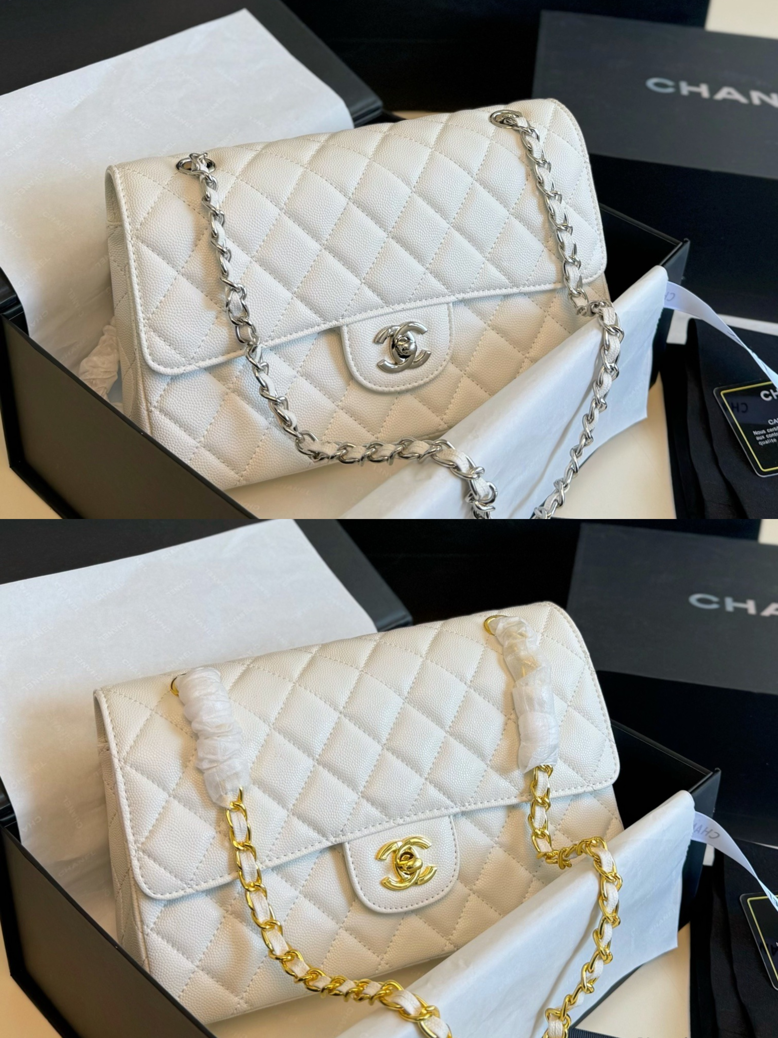 Chanel CF Medium 25CM Quilted Caviar Leather CC Logo Double Flap Shoulder Bag - KAIROO