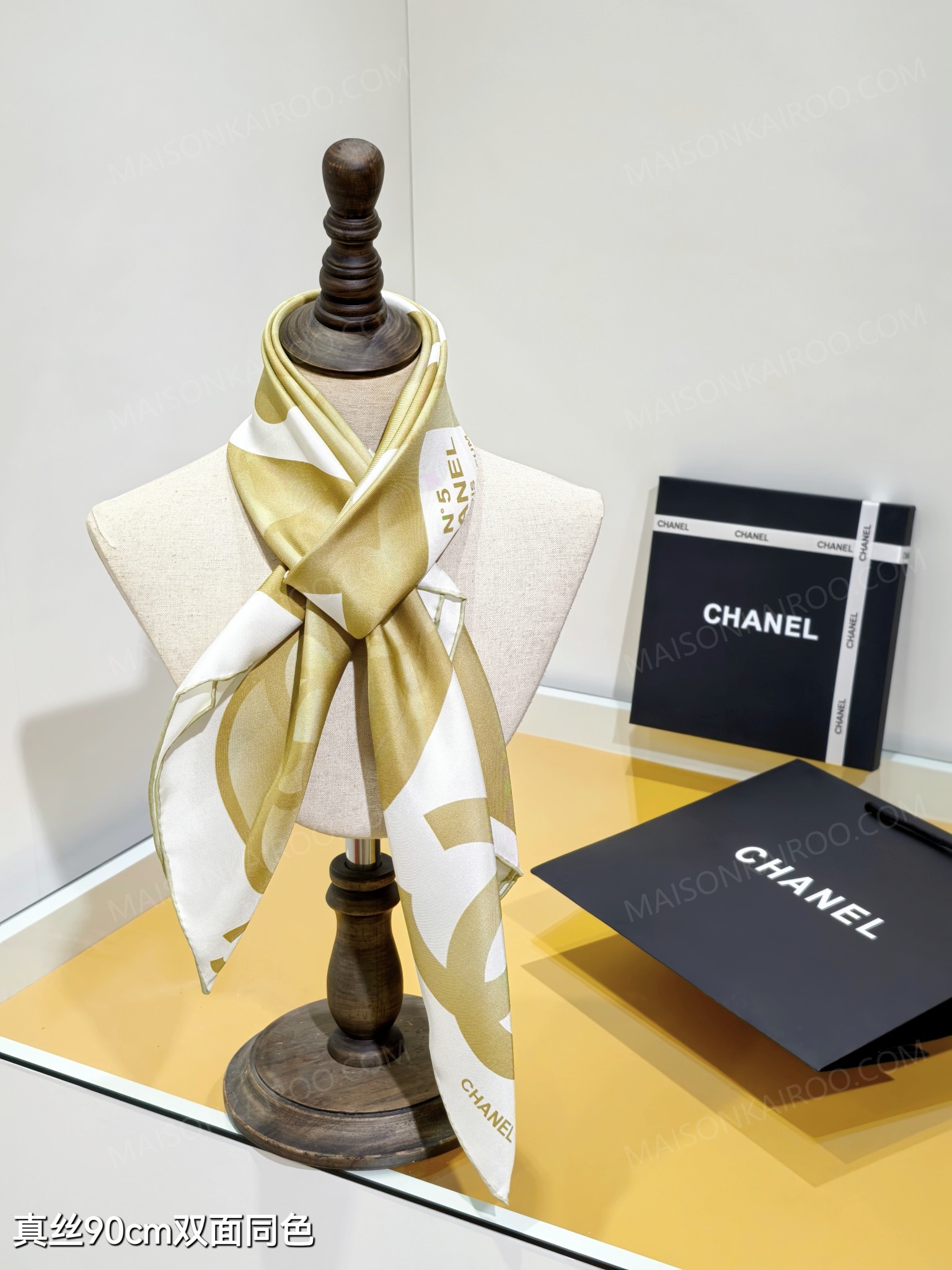 Chanel Cream Base Golden Icon Square Scarf - KAIROO