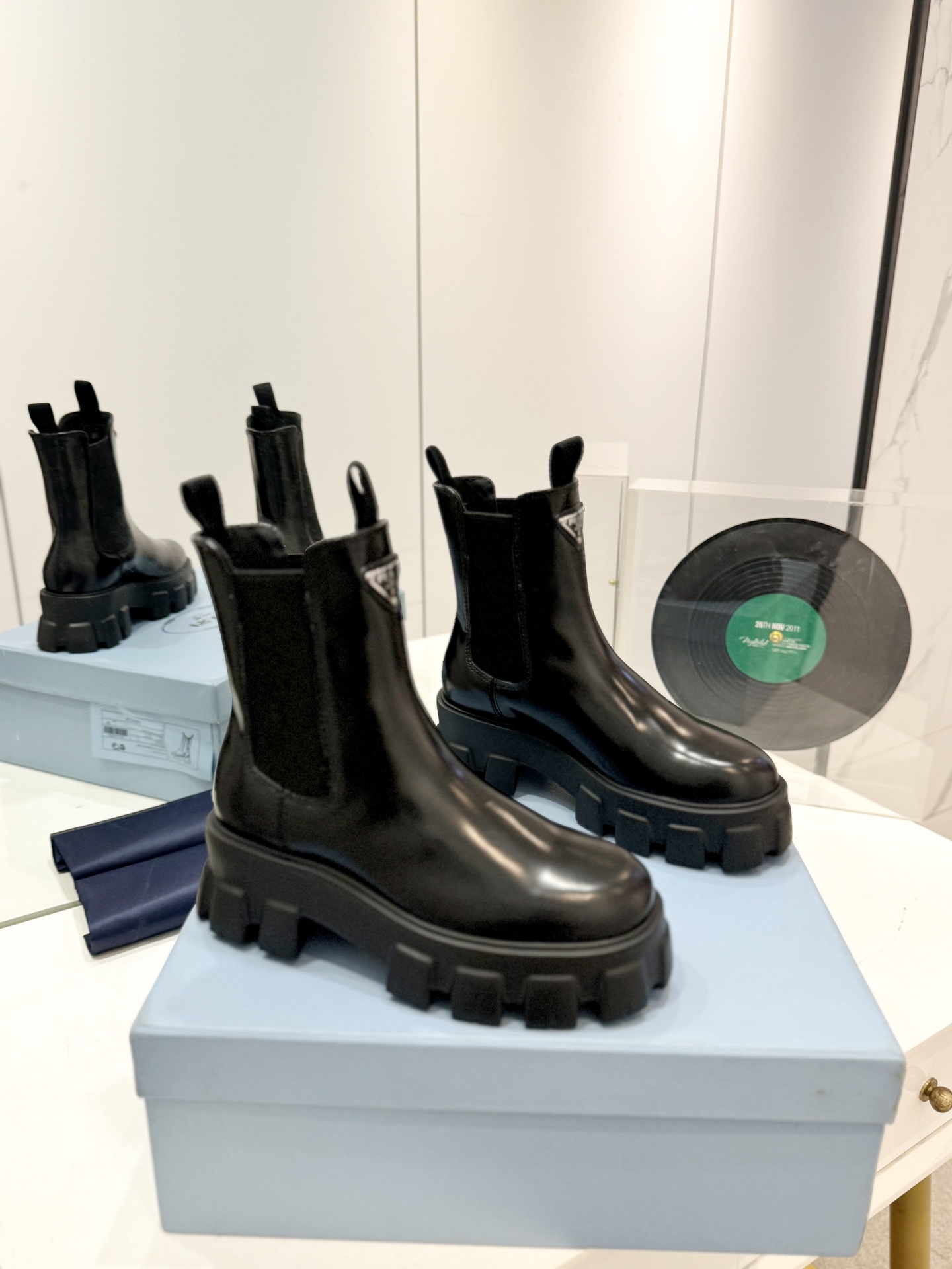Prada Unisex Leather Anklet Boots in Black