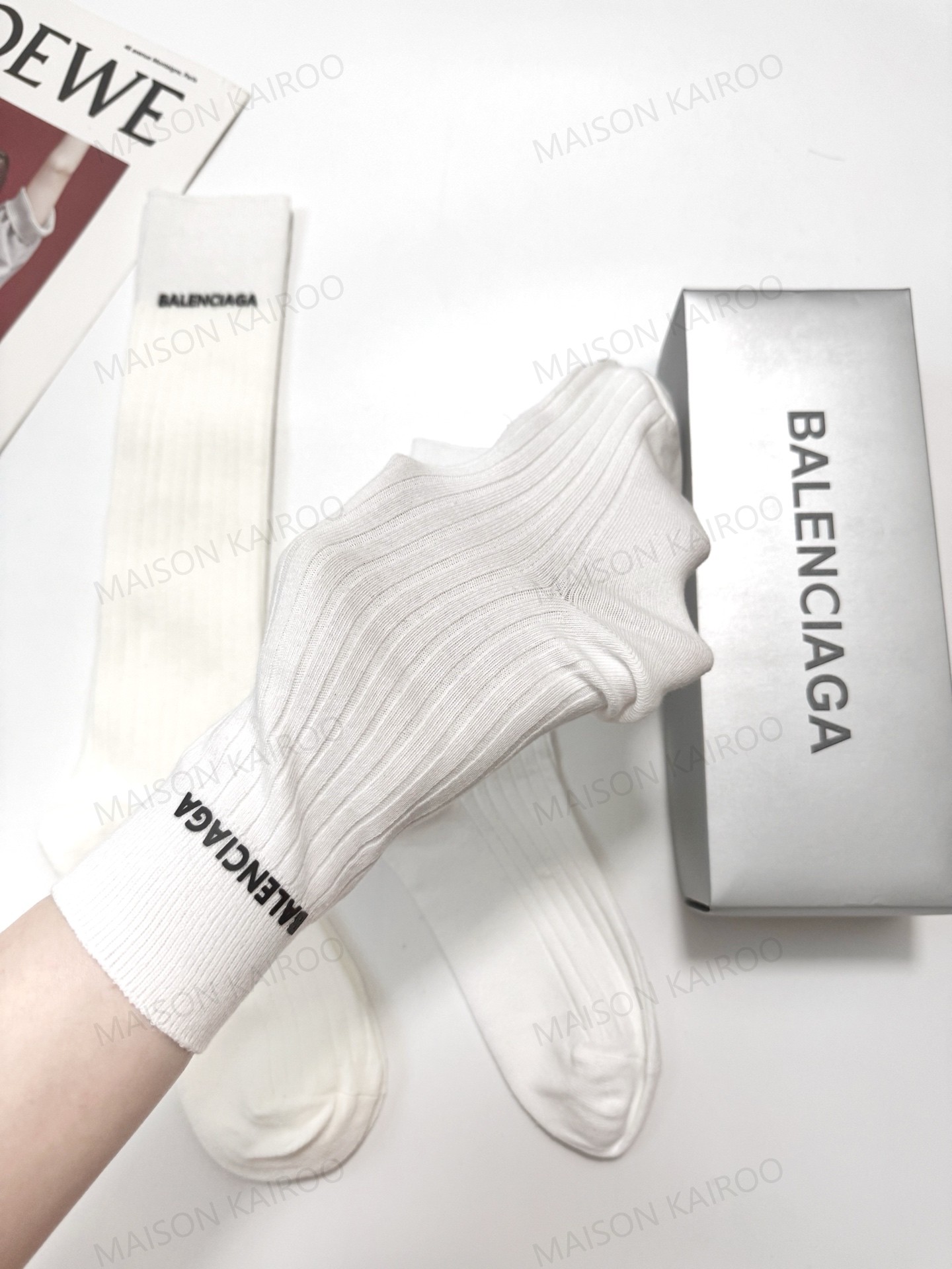 Balenciaga Classic Logo Ribbed Crew Socks 2-Pack - KAIROO