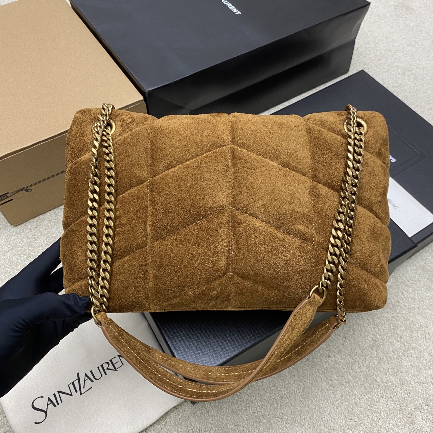Saint Laurent Denim Small Puffer Bag in Suede leather 577476