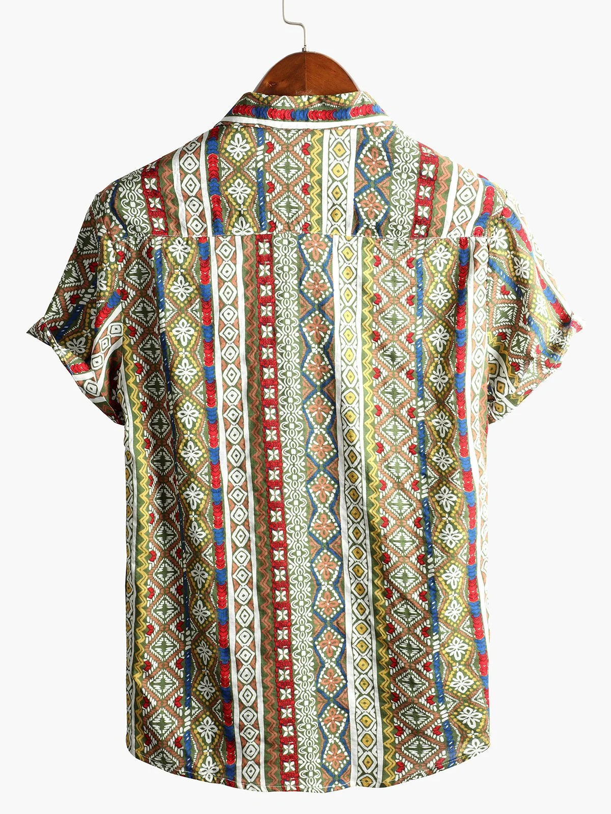 Men's Patchwork Print Cotton Short Sleeve Shirt