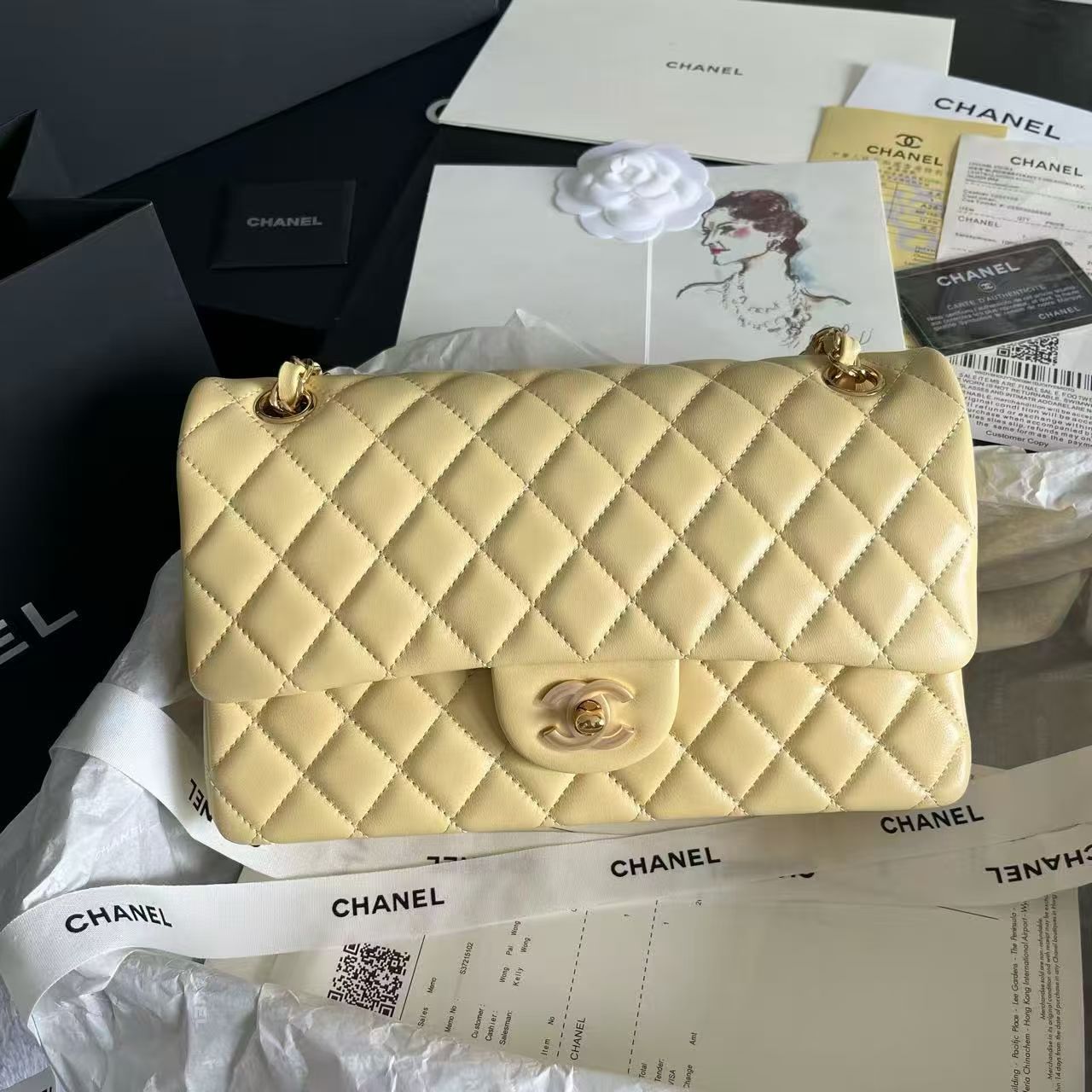 Chanel Classic 11.12 Handbag in Yellow Lambskin