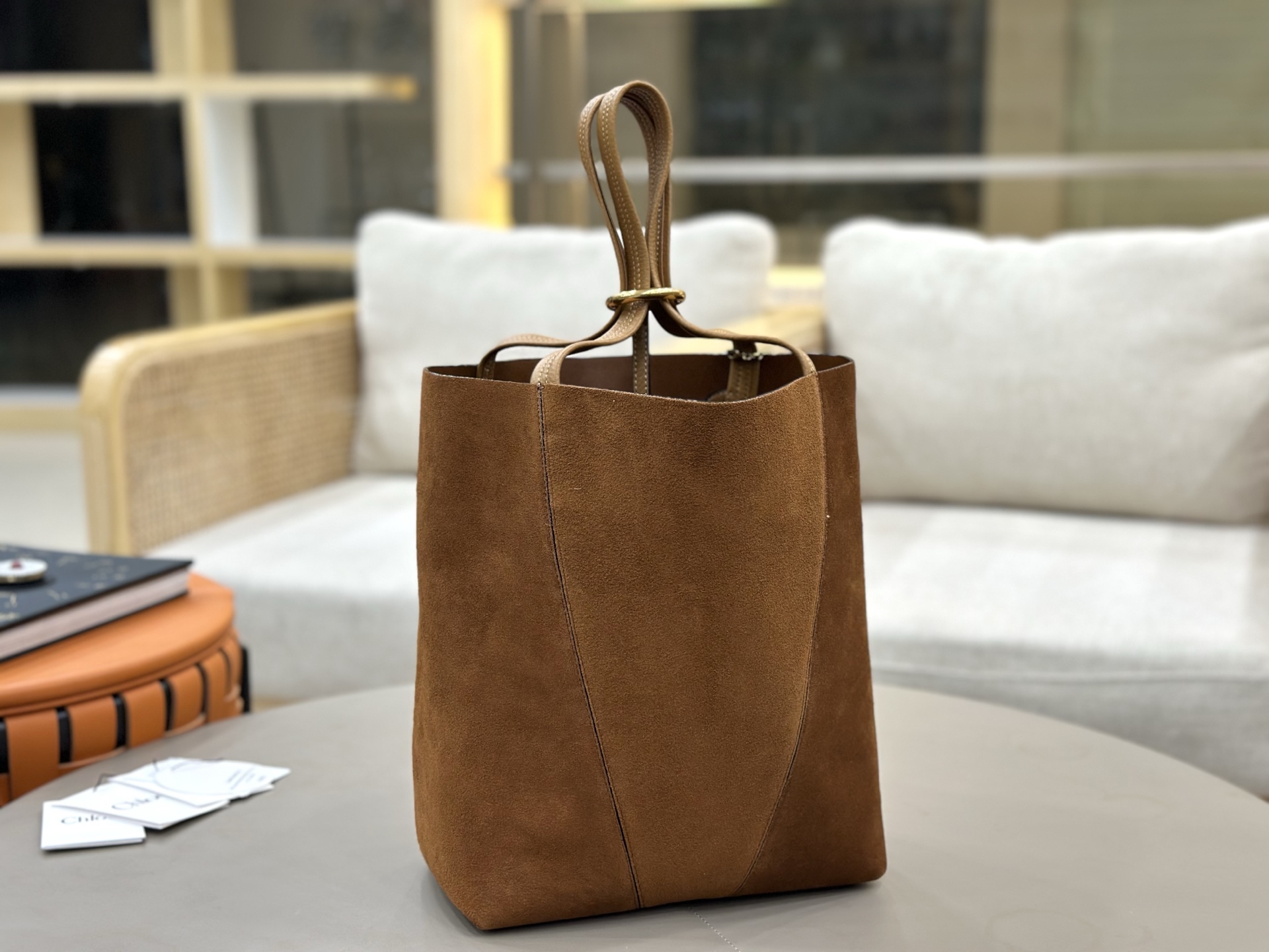 Chloe Medium Spin Tote bag in Suede leather-Brown