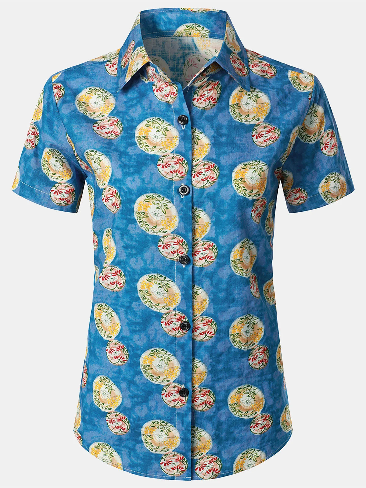 Women's Floral Print Cotton Aloha Hawaiian Beach Summer Short Sleeve Shirt