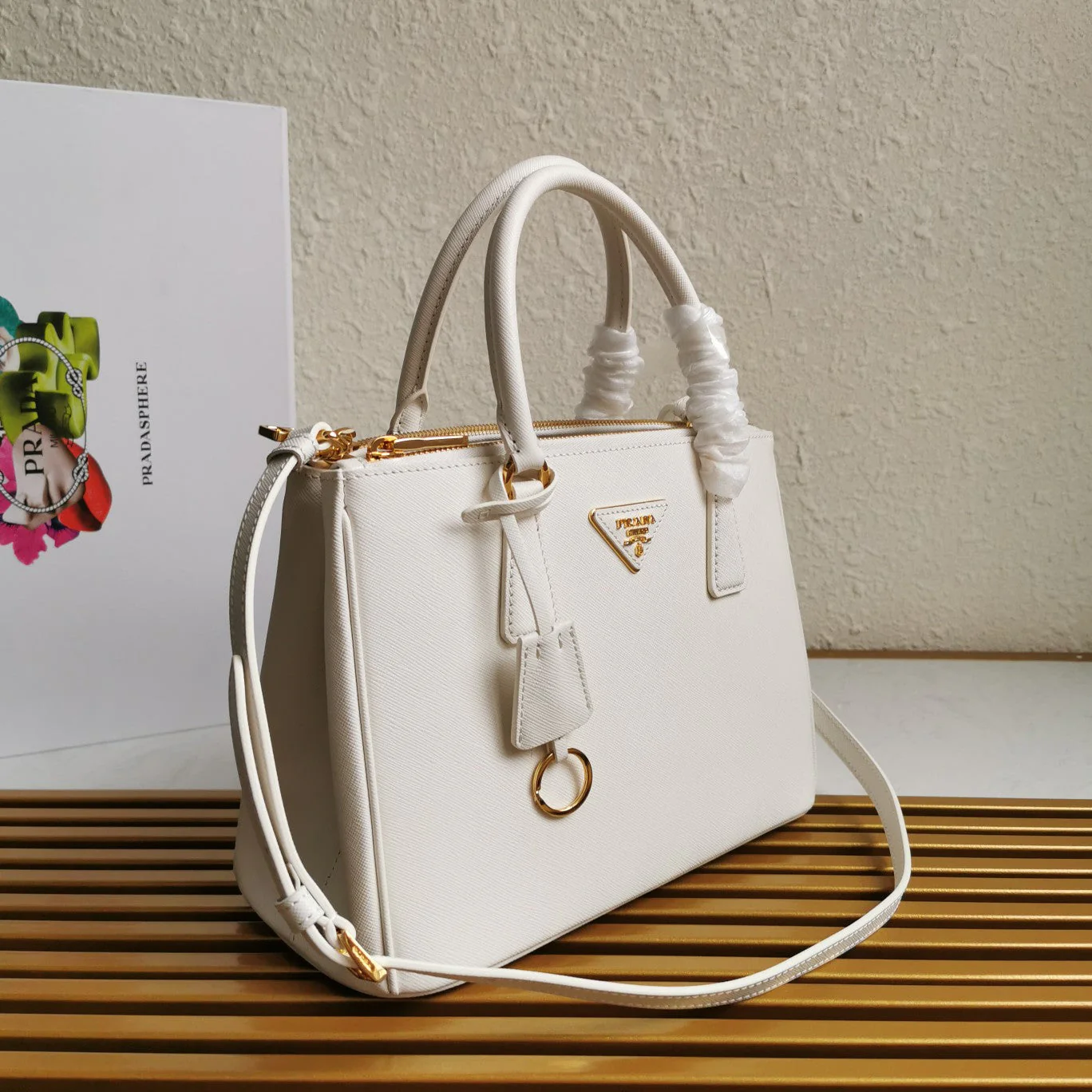 Prada MEDIUM GALLERIA 28 WHITE SAFFIANO LEATHER