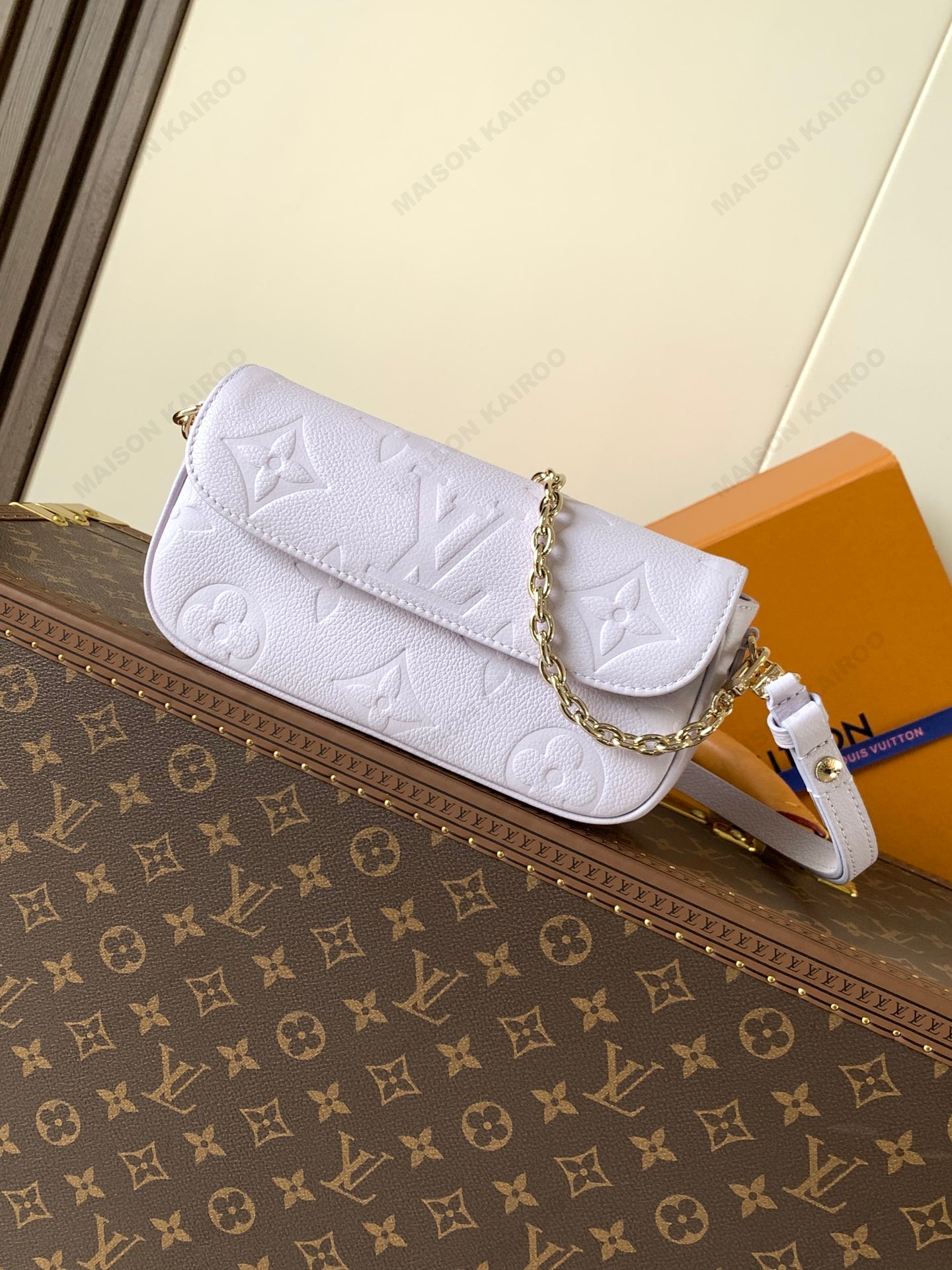 【10A】Louis Vuitton LV Ivy WOC Pastel Lilac Monogram Empreinte Embossed Leather Baguette Hobo Shoulder Bag - KAIROO