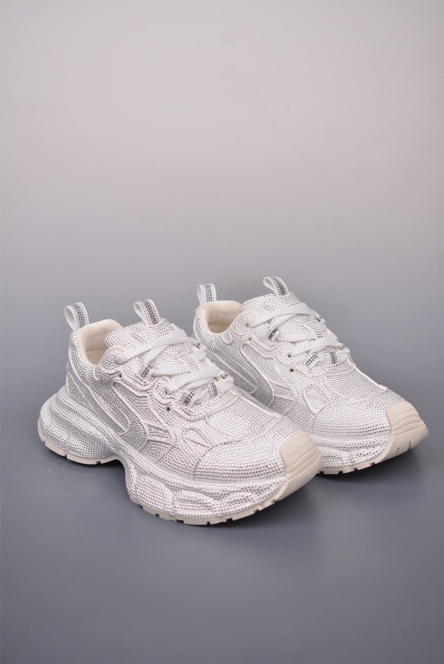 Balenciaga 3XL White All-over Rhinestone Mesh Oversized Chunky Sneakers - KAIROO