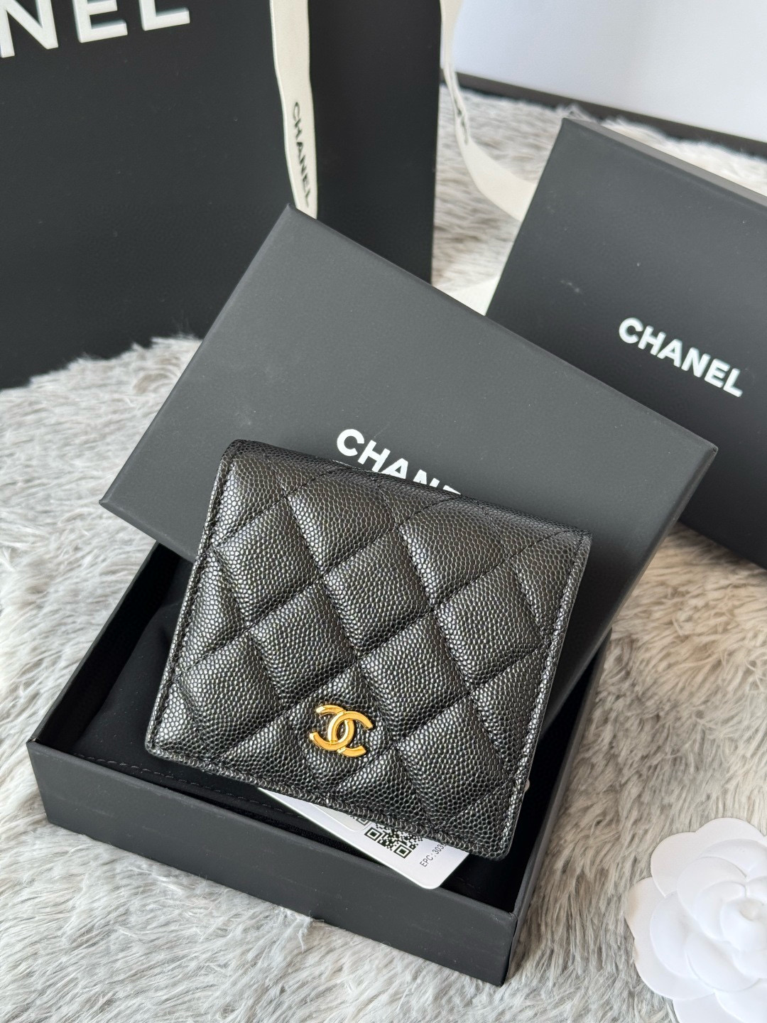 Chanel Compact Folded Wallet in Black Grained Calfskin