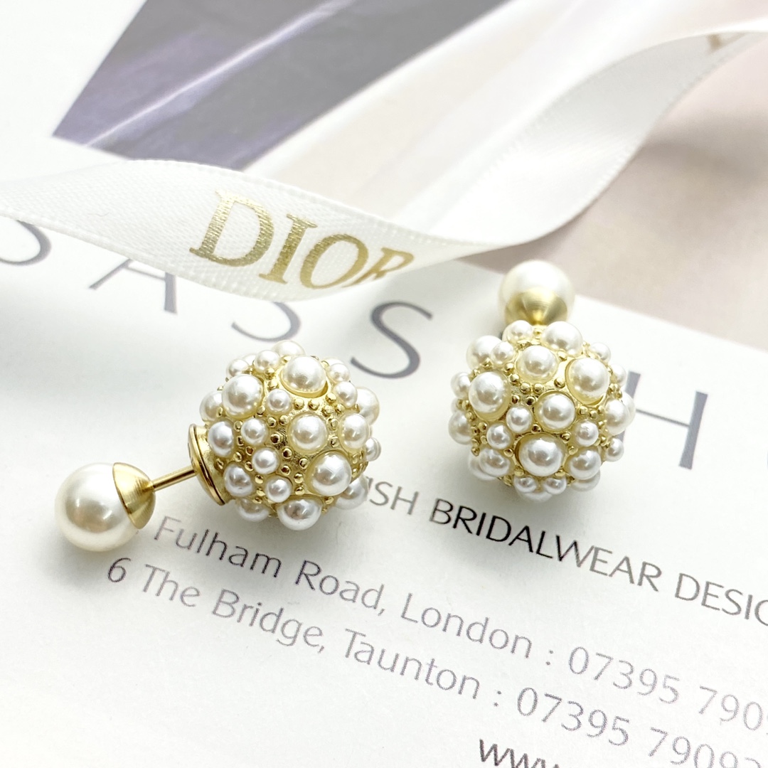 Dior Pearl Flower Ball Stud Earrings
