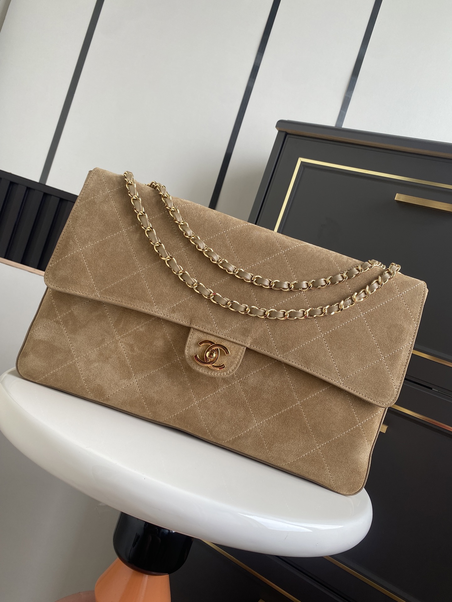 CHANEL 2026 Beige Maxi Flap bag in Suede Calfskin AS6234