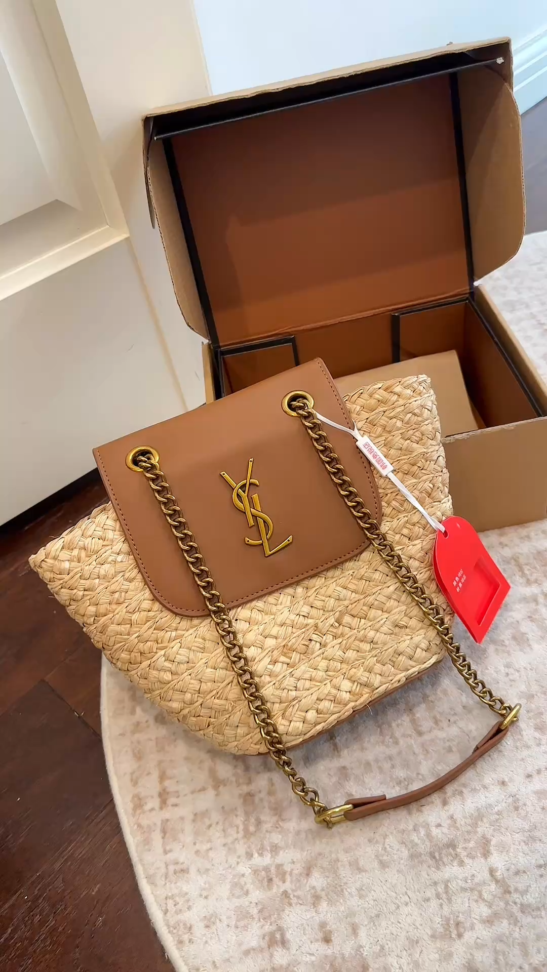 Saint Laurent Nolita Cassandre Weave Raffia Leather Flap Crossbody Basket Tote Shoulder Bags - KAIROO