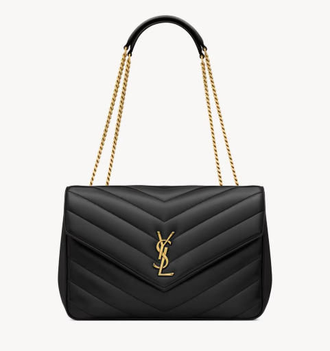 Saint Laurent Black Lambskin Loulou Large Shoulder Bag