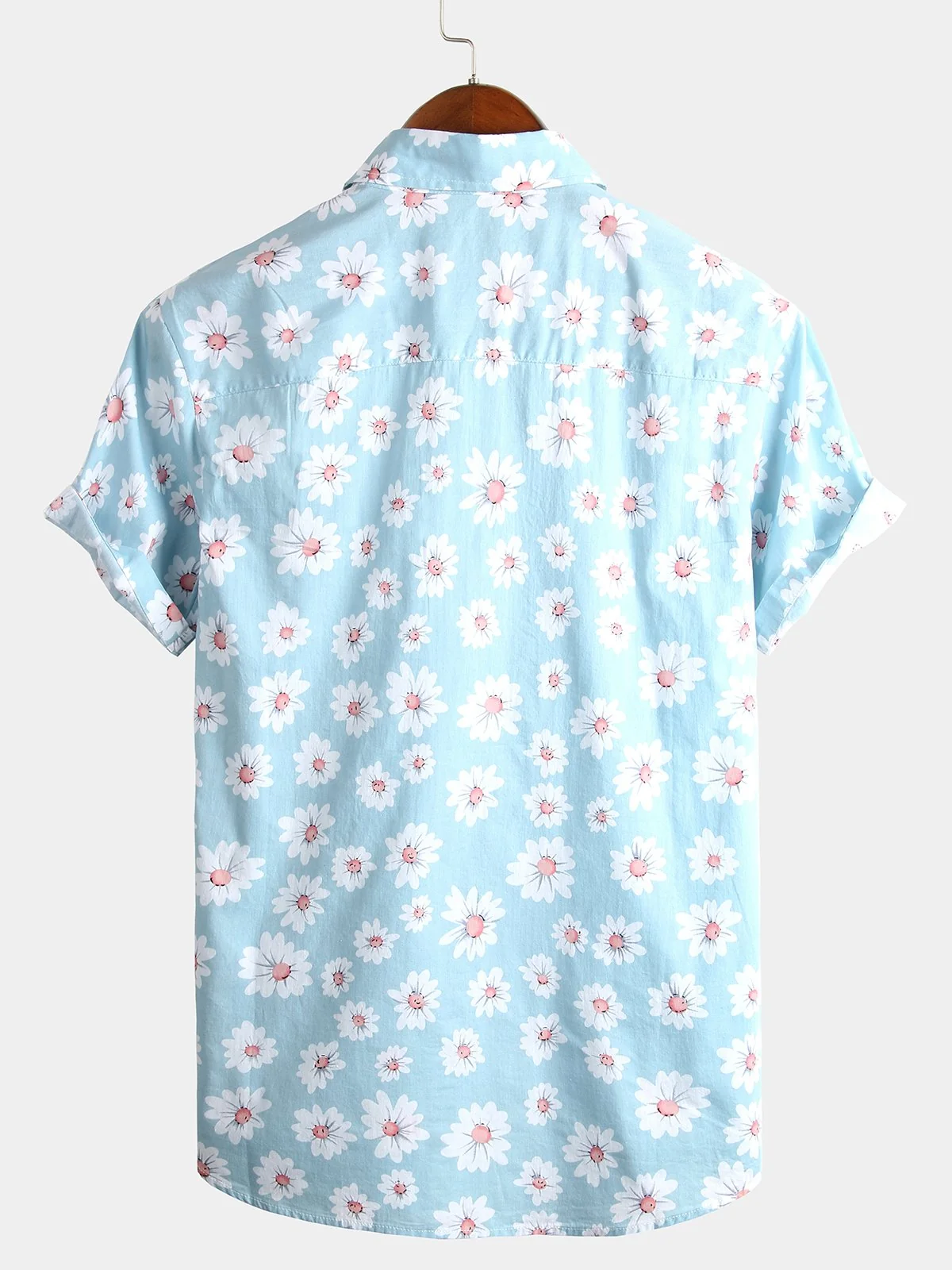 Men's Hawaiian Daisy Floral Print Cotton Short Sleeve Shirt