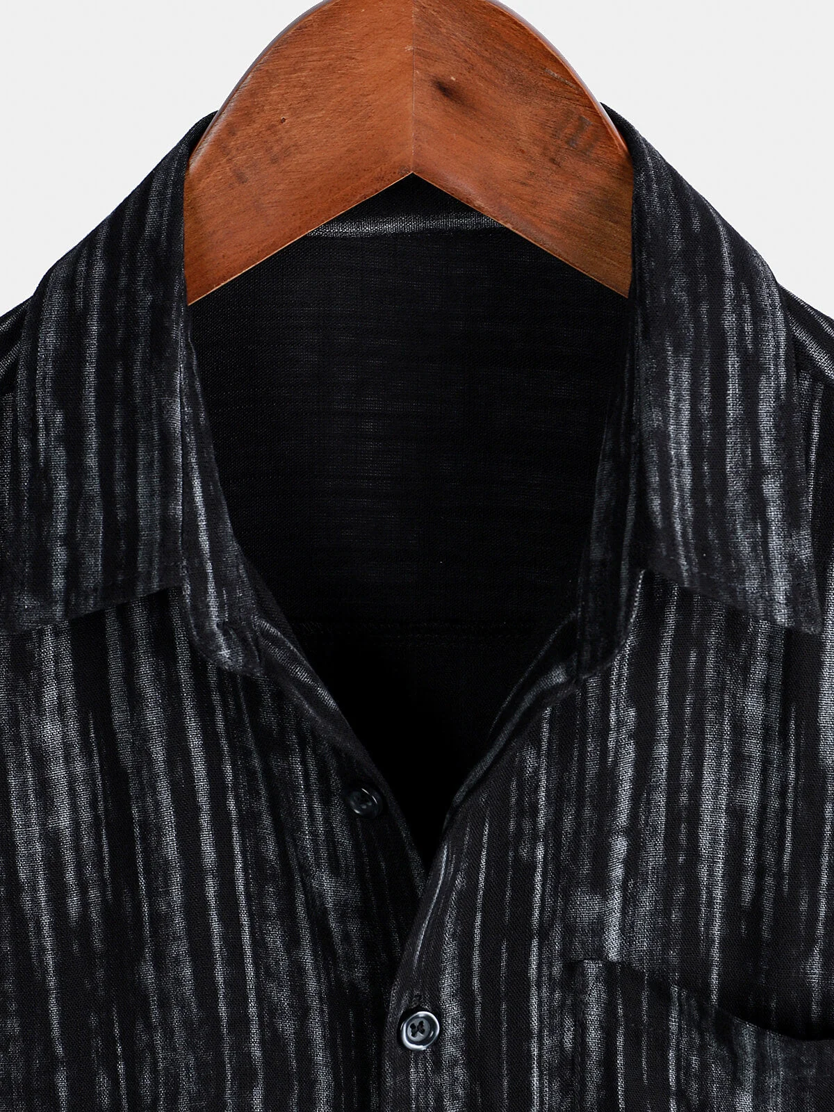 Men's Black Striped Breathable Pocket Short Sleeve Shirt
