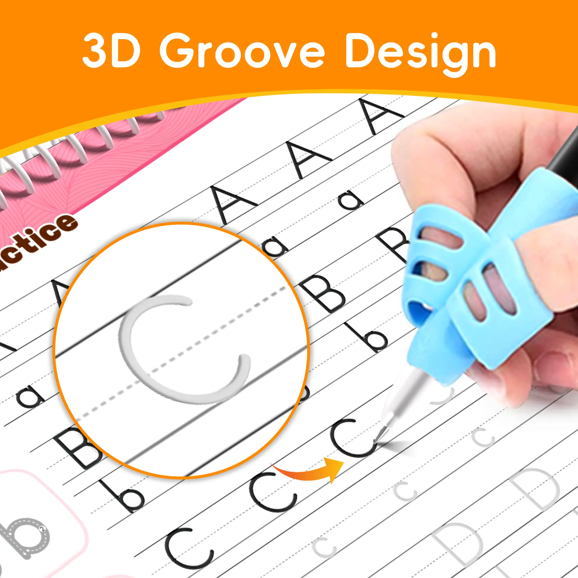 6-Pack Magic Grooved Handwriting Workbooks for Kids - Reusable Auto-Vanishing Ink Copybooks with Posture Correction Pen Grip (Ages 3+)