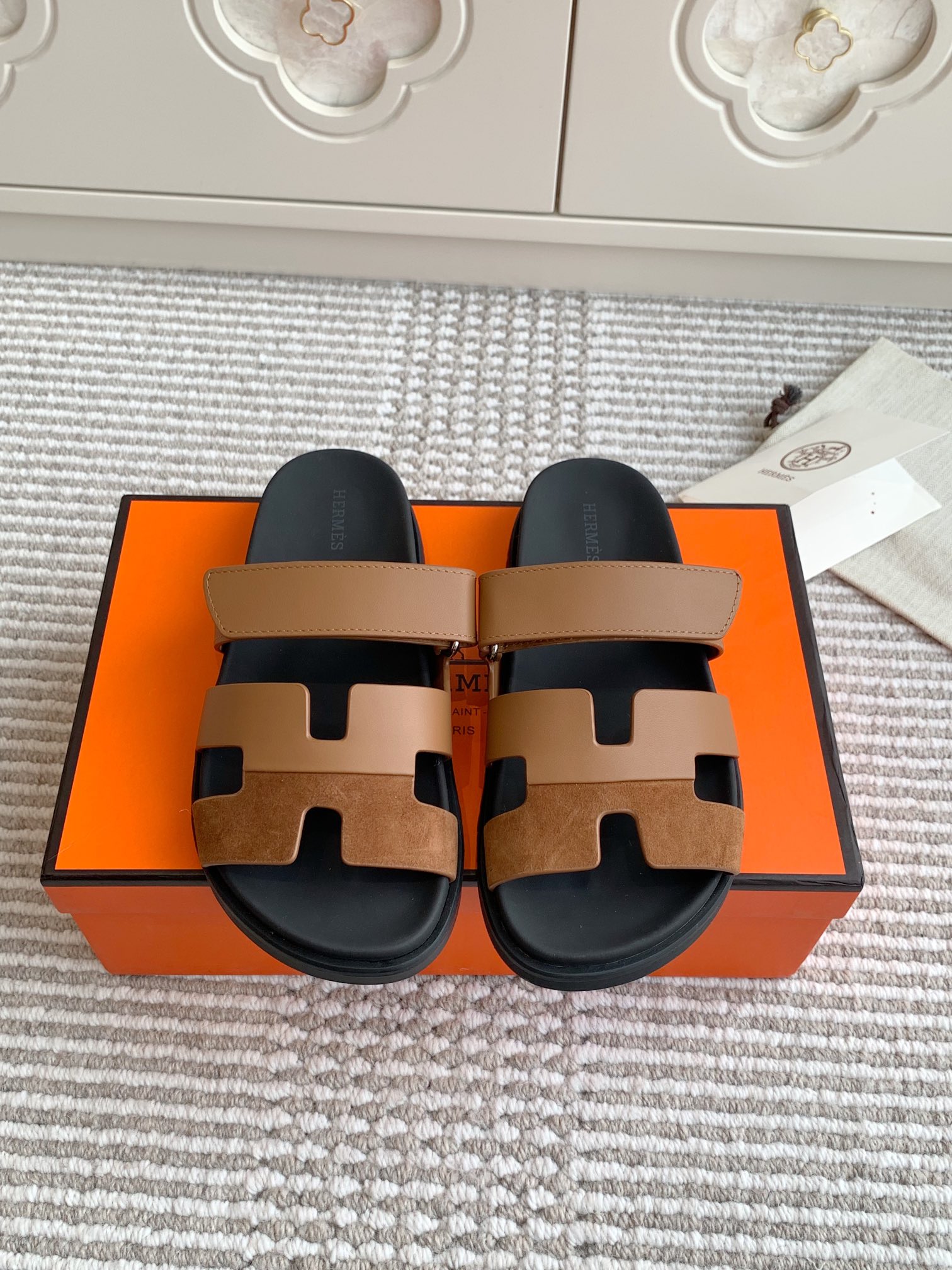 Hermes Chypre Unisex Suede and leather Sandals