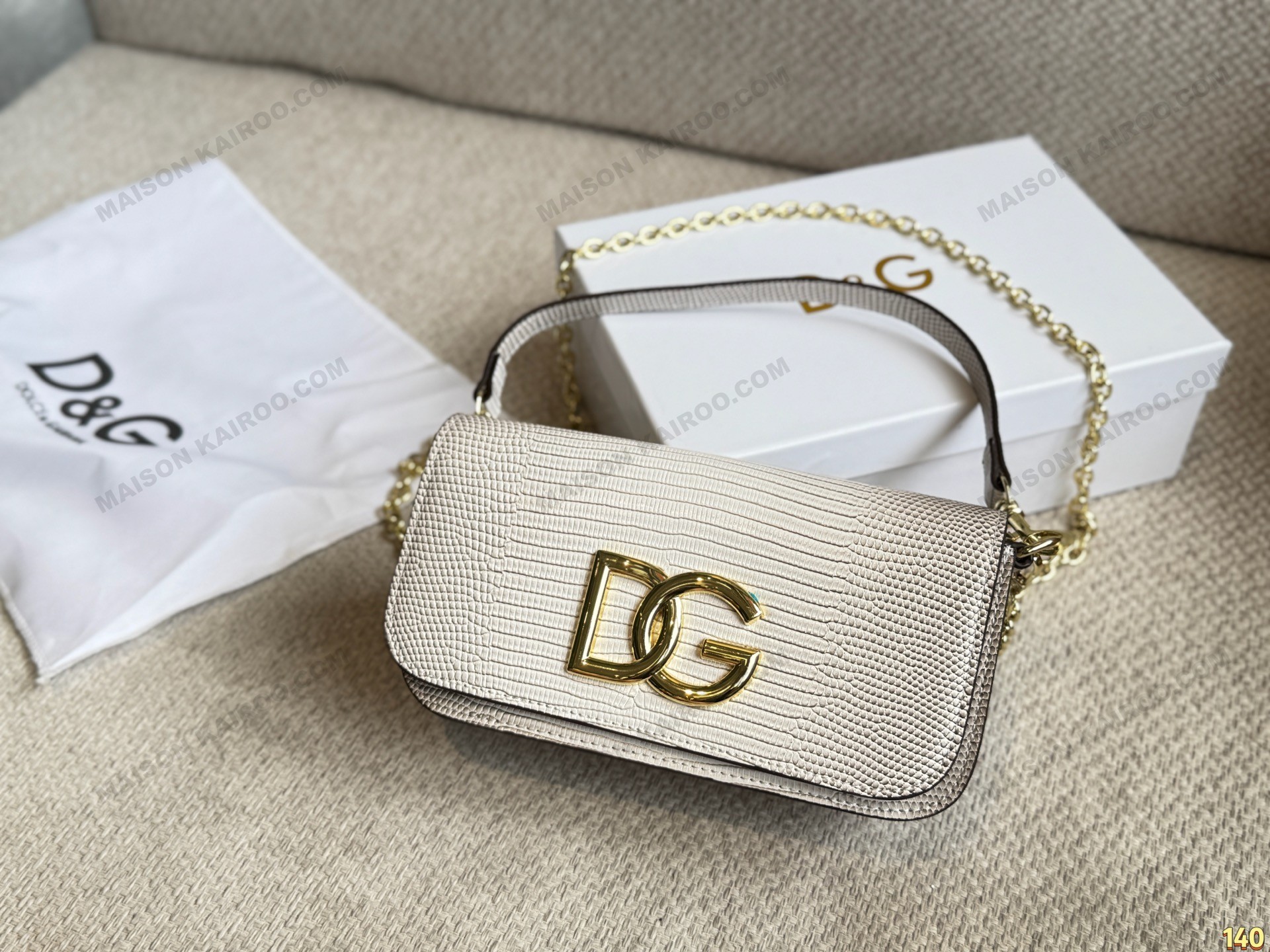 Dolce & Gabbana Lizard Embossed Leather DG Logo Horizontal Flap Shoulder Bag - KAIROO