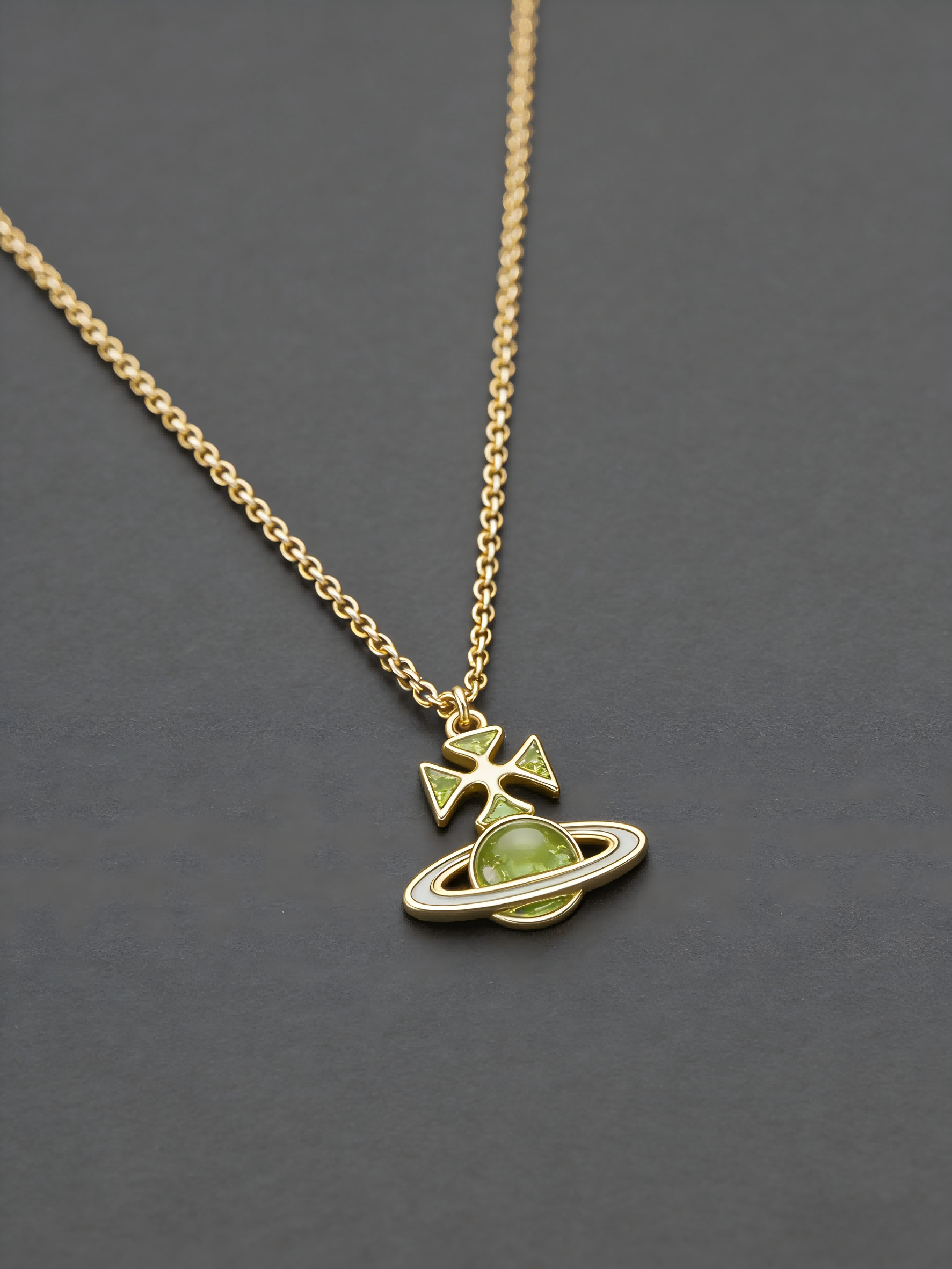 2026 New Gold-Tone Mini Planet Necklace, Green Crystal Pendant, Dainty Minimalist Jewelry for Daily Wear