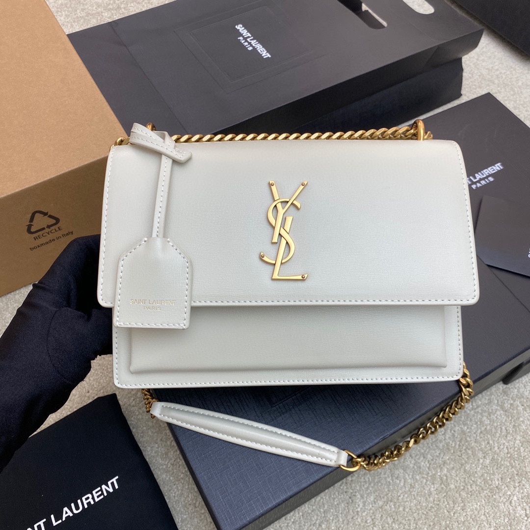 Saint Laurent White Smooth Calfskin Sunset Medium Bag
