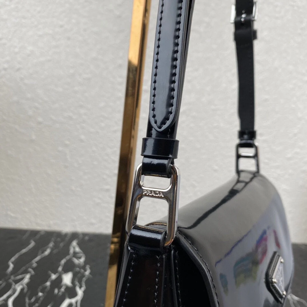 Prada CLEO 24 BLACK BRUSHED LEATHER SHOULDER BAG