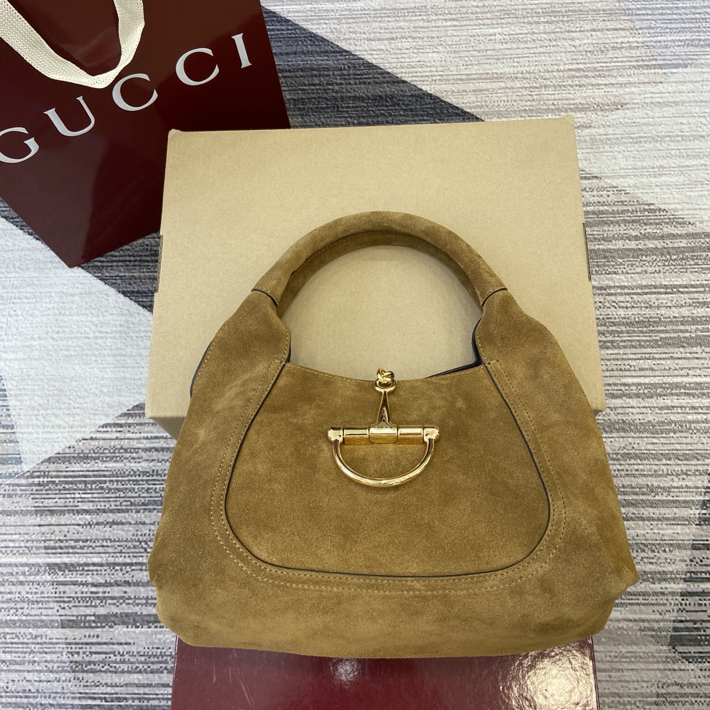 Gucci Bags Softbit Brown Suede Material 837467 837466