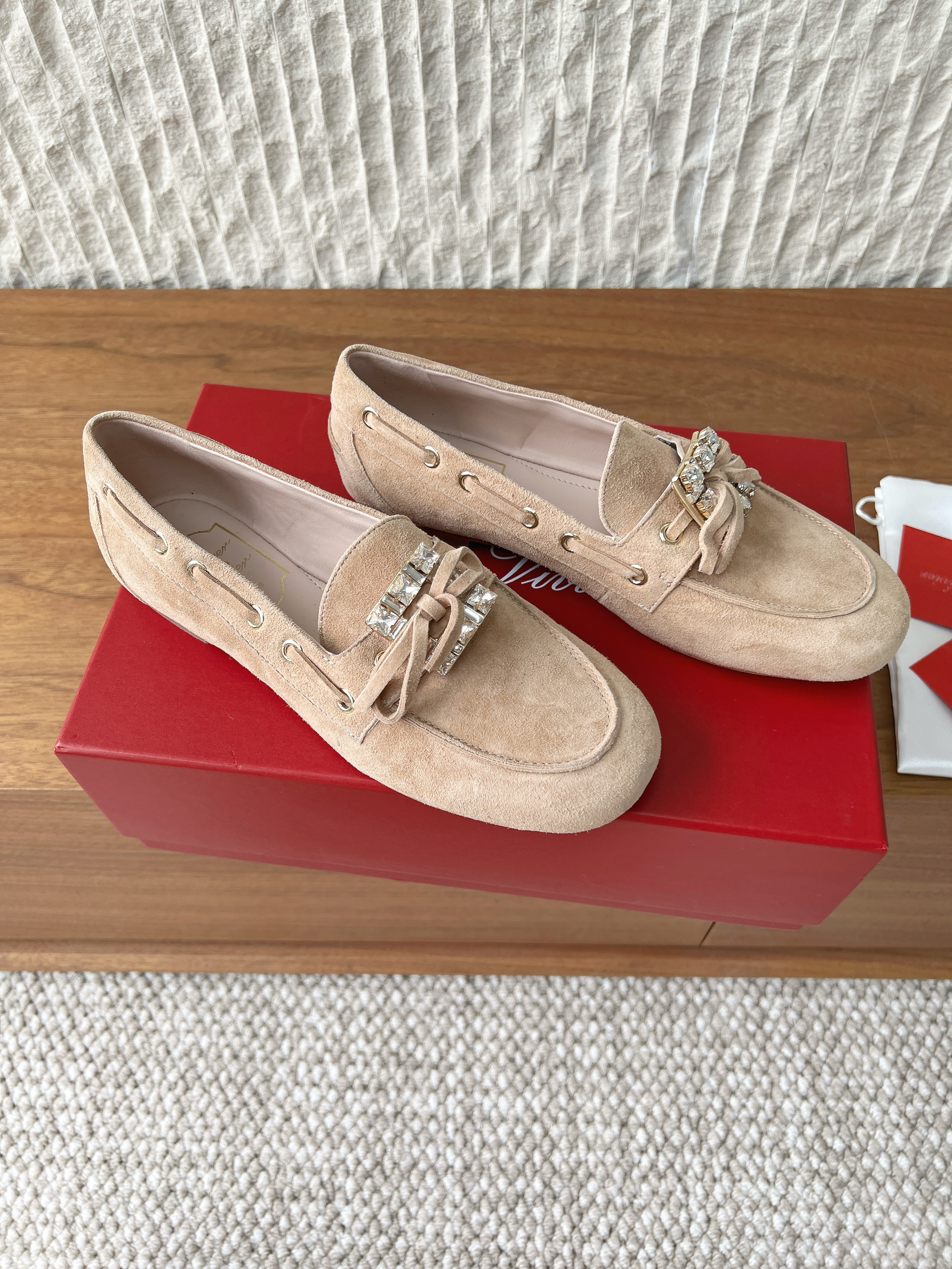Roger Vivier Suede rhinestone buckle flat loafers