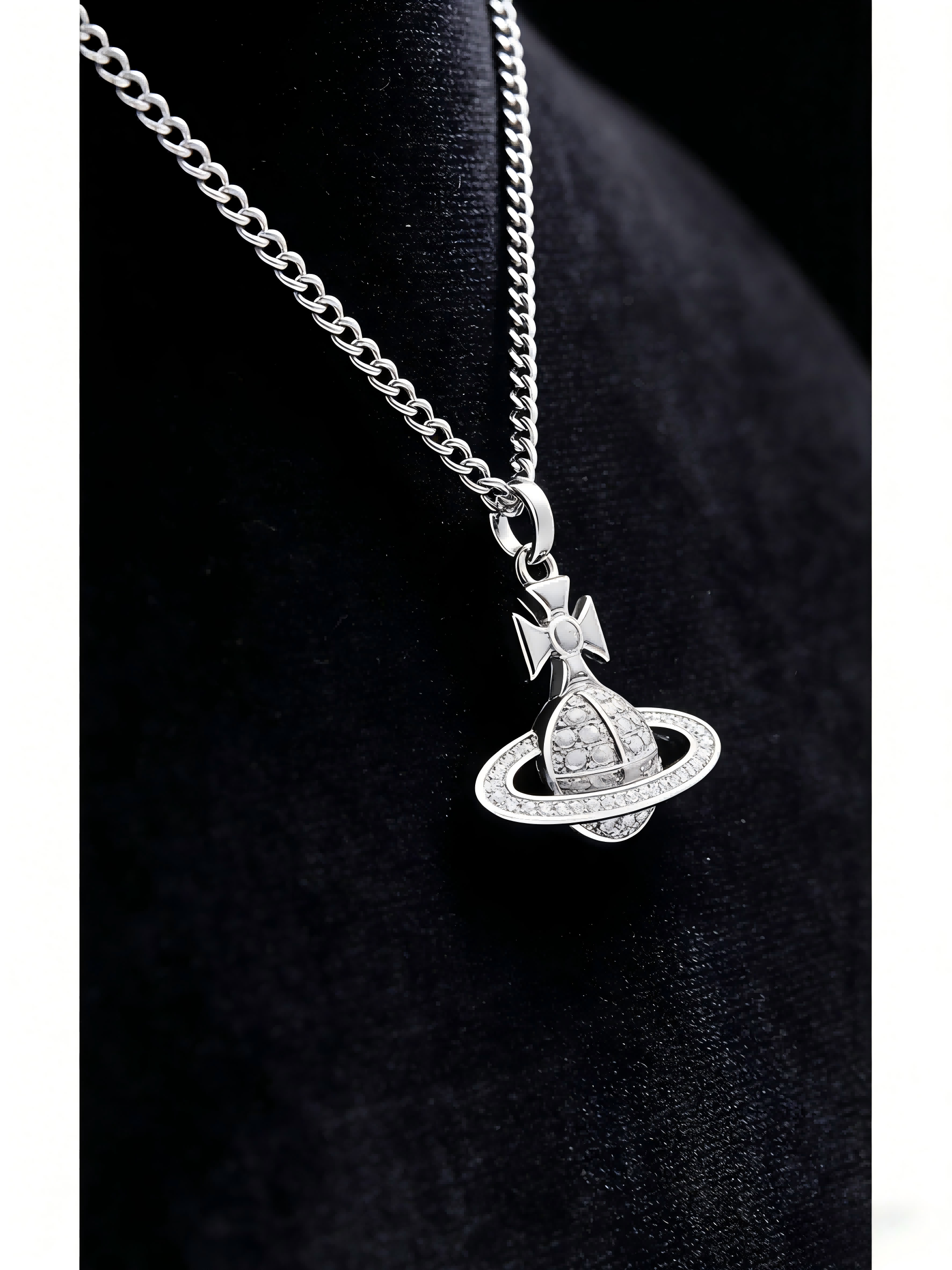 2026 New Silver-Tone Blue Crystal Orb Necklace, Dainty Saturn Design, Minimalist Luxury Jewelry for Daily Wear